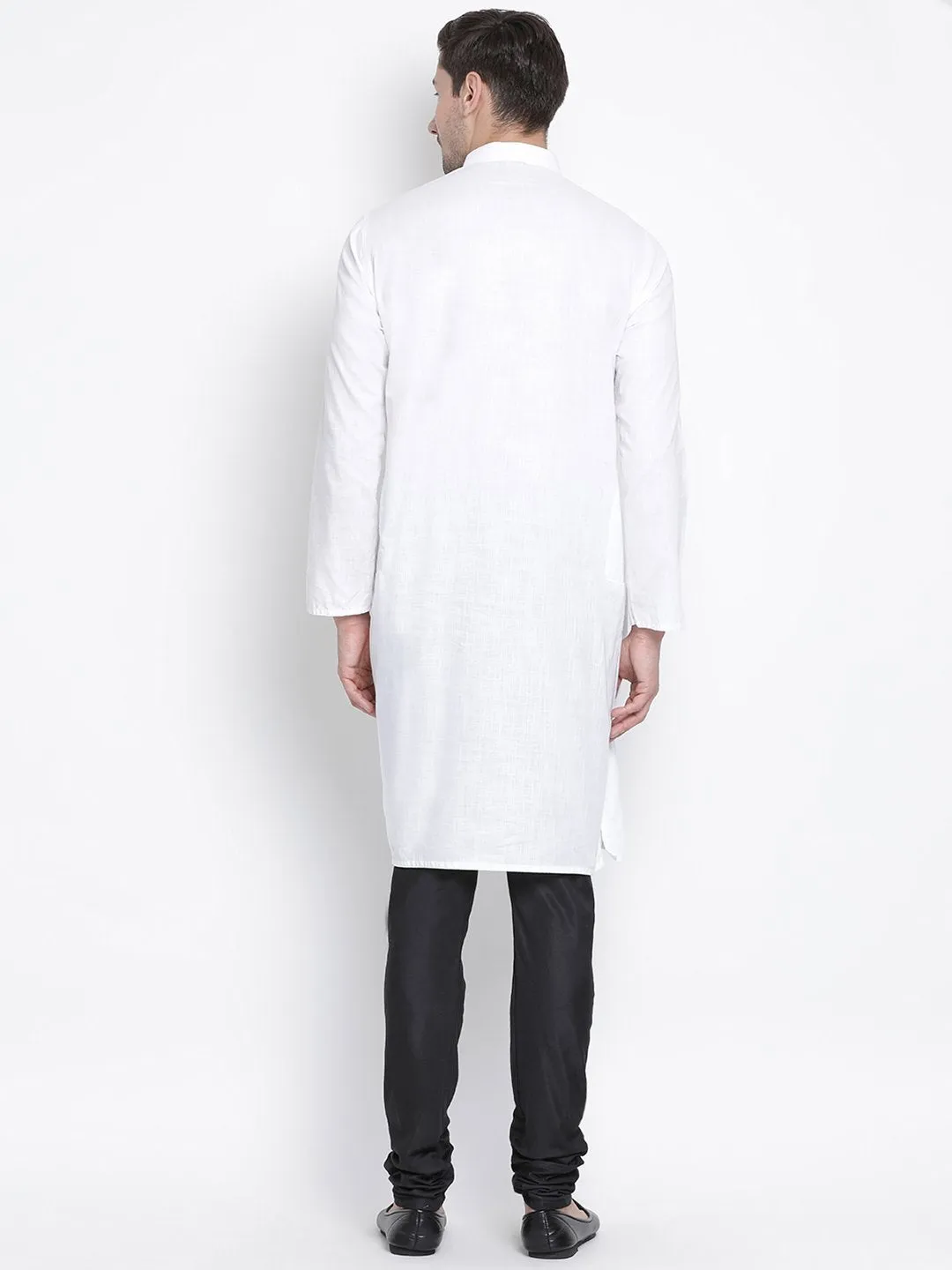 Men's White Cotton Linen Blend Kurta and Pyjama Set - Vastramay