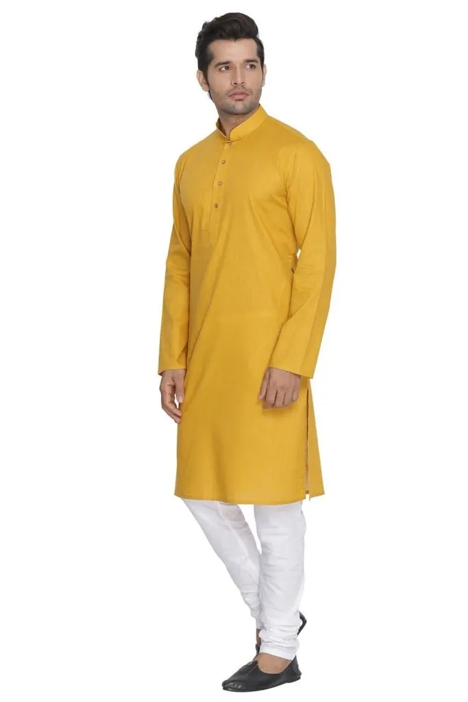 Men's Yellow Cotton Linen Blend Kurta and Pyjama Set - Vastramay