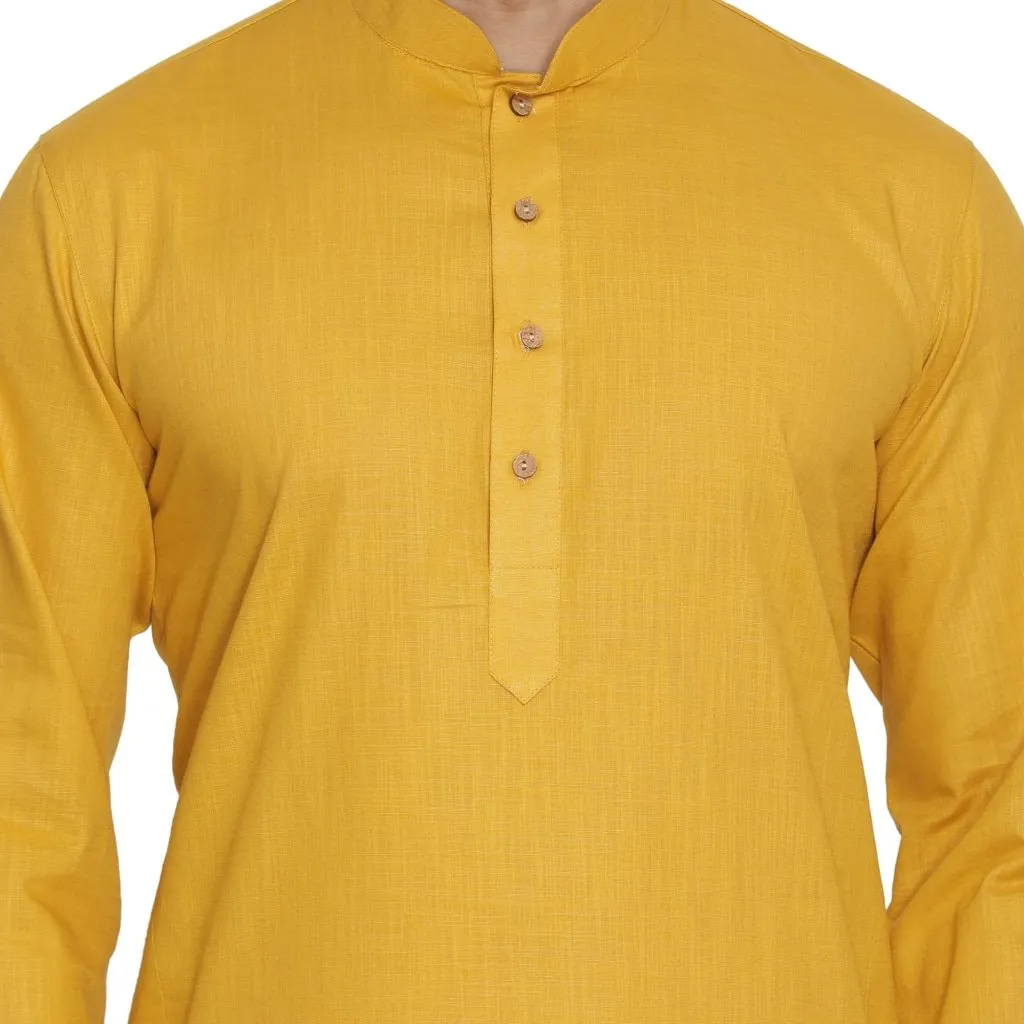 Men's Yellow Cotton Linen Blend Kurta and Pyjama Set - Vastramay