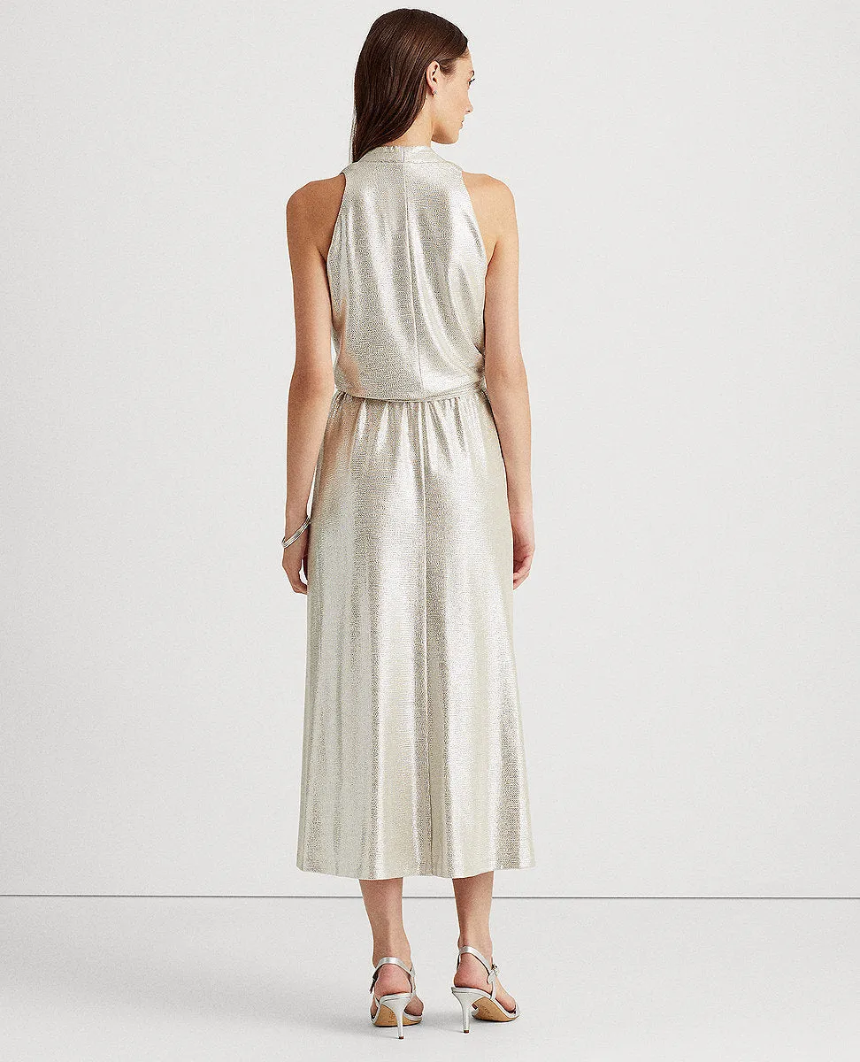 Metallic Halter Dress In Champagne/Silver