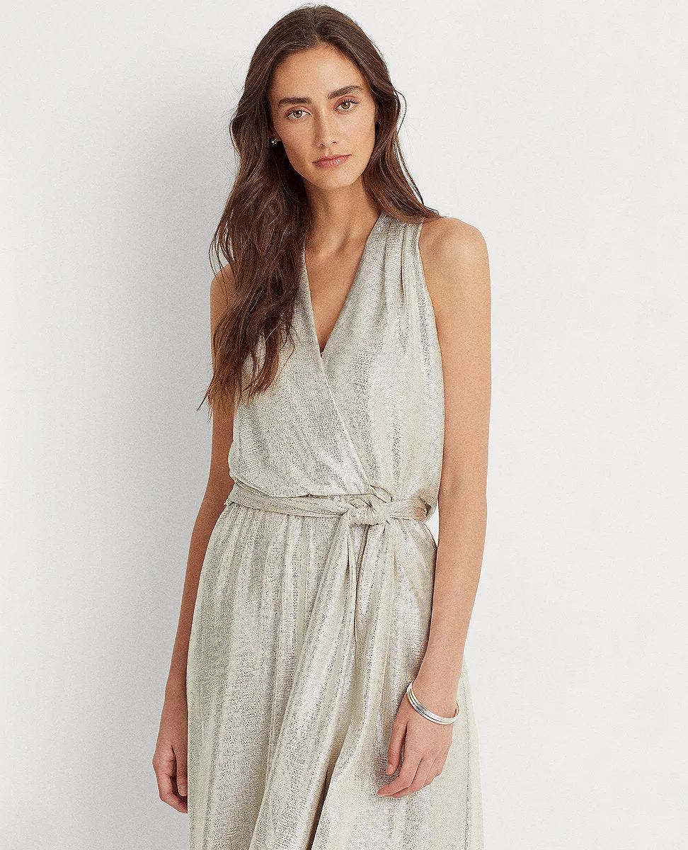 Metallic Halter Dress In Champagne/Silver