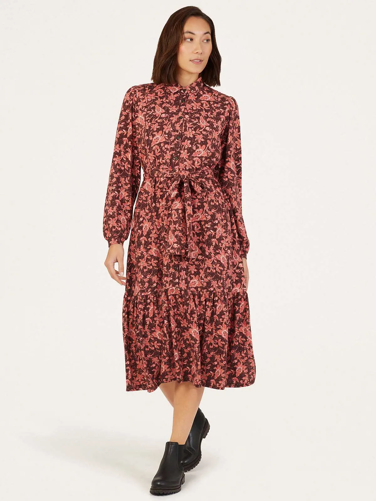 Nadia Organic Cotton Shirt Dress - Elderberry Red