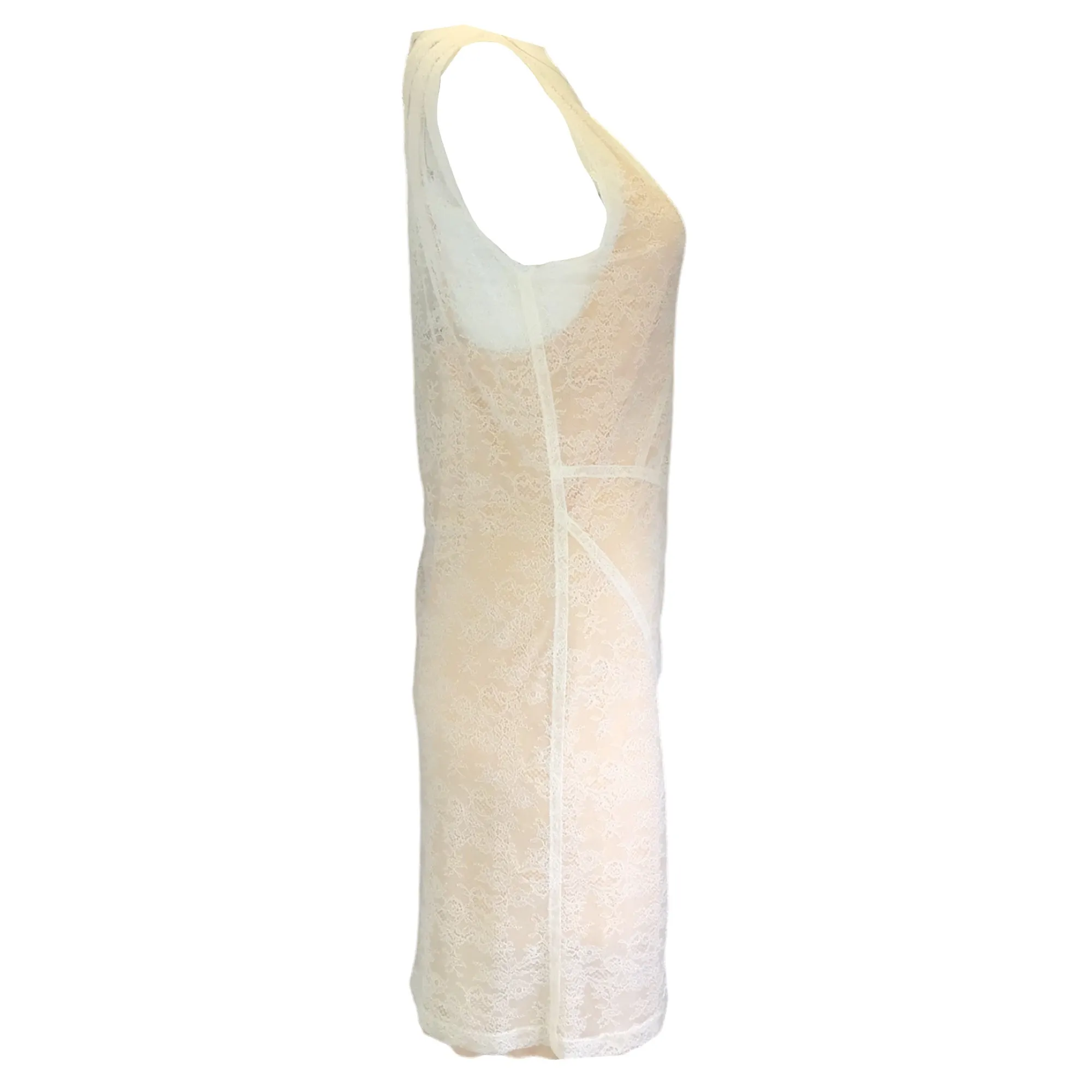 Nina Ricci White / Nude Sleeveless Lace Dress