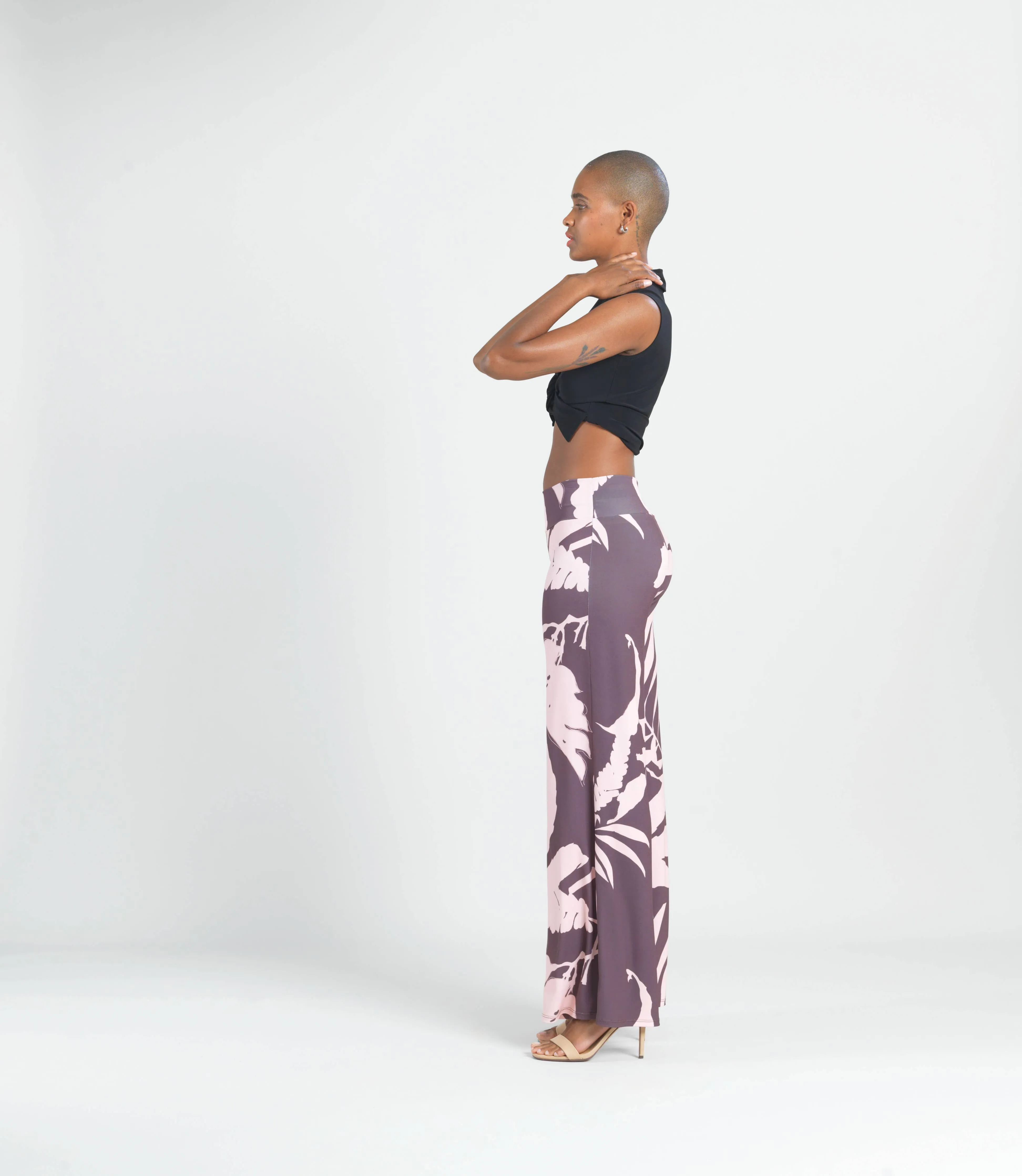 Palazzo Pant - Floral Stem: PINK/COCO / S