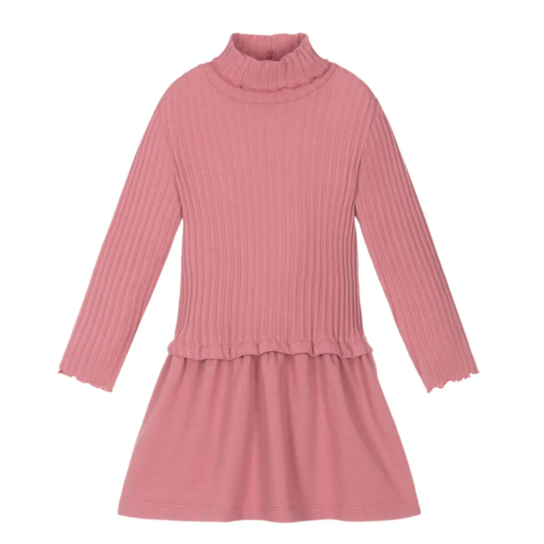 Pink Mockneck Ribbed Knit Dress