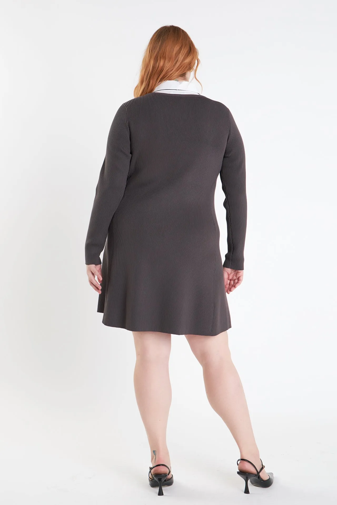 Plus Size Mixed Media Fit and Flare Sweater Dress