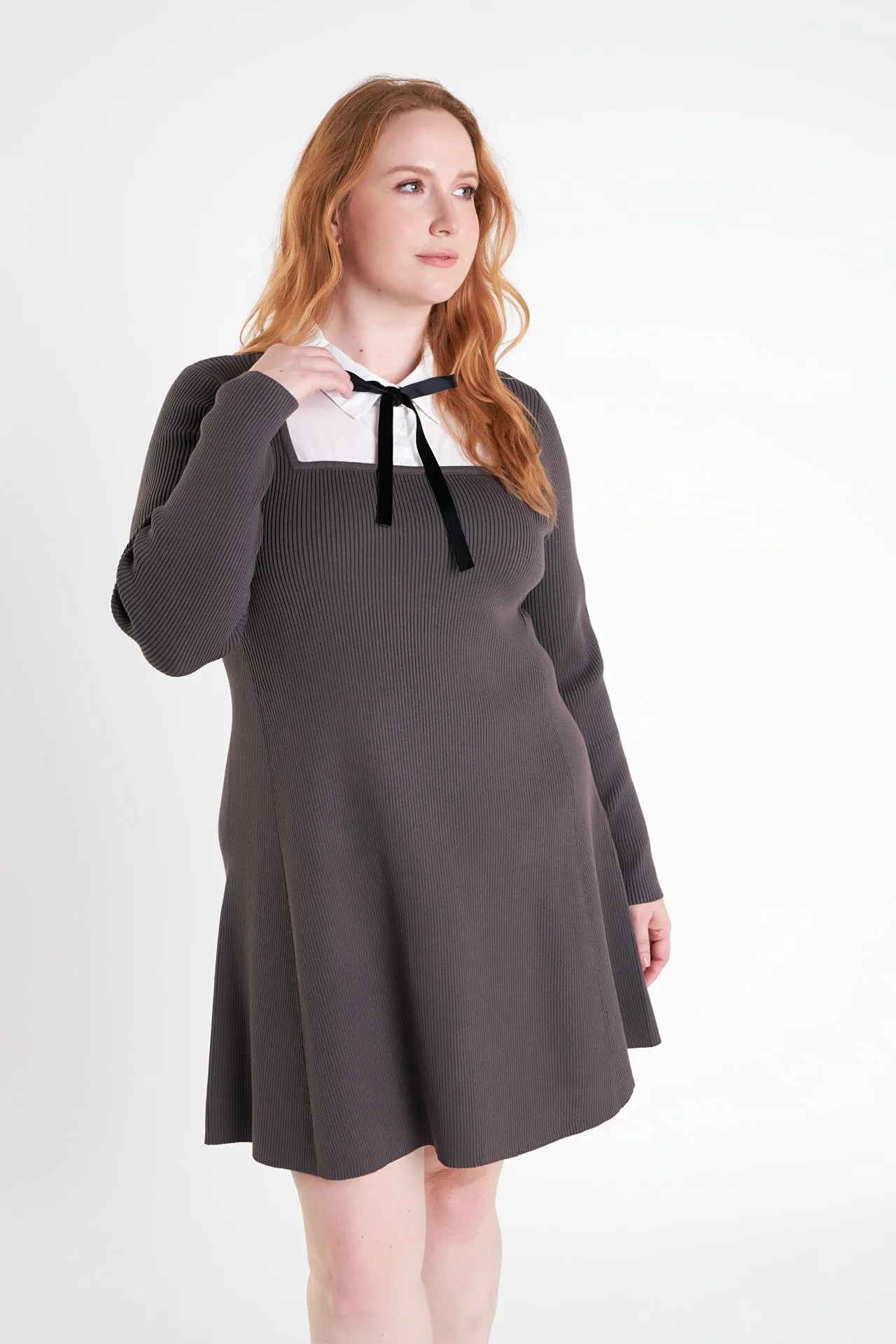 Plus Size Mixed Media Fit and Flare Sweater Dress