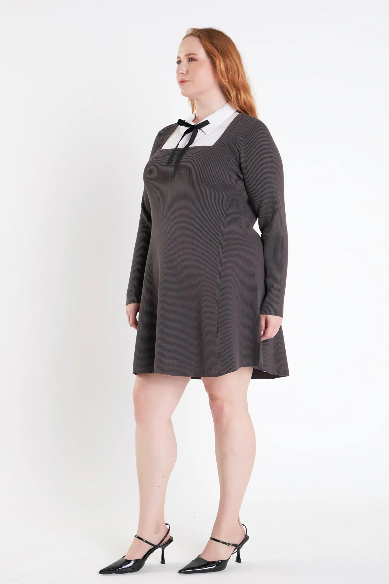 Plus Size Mixed Media Fit and Flare Sweater Dress