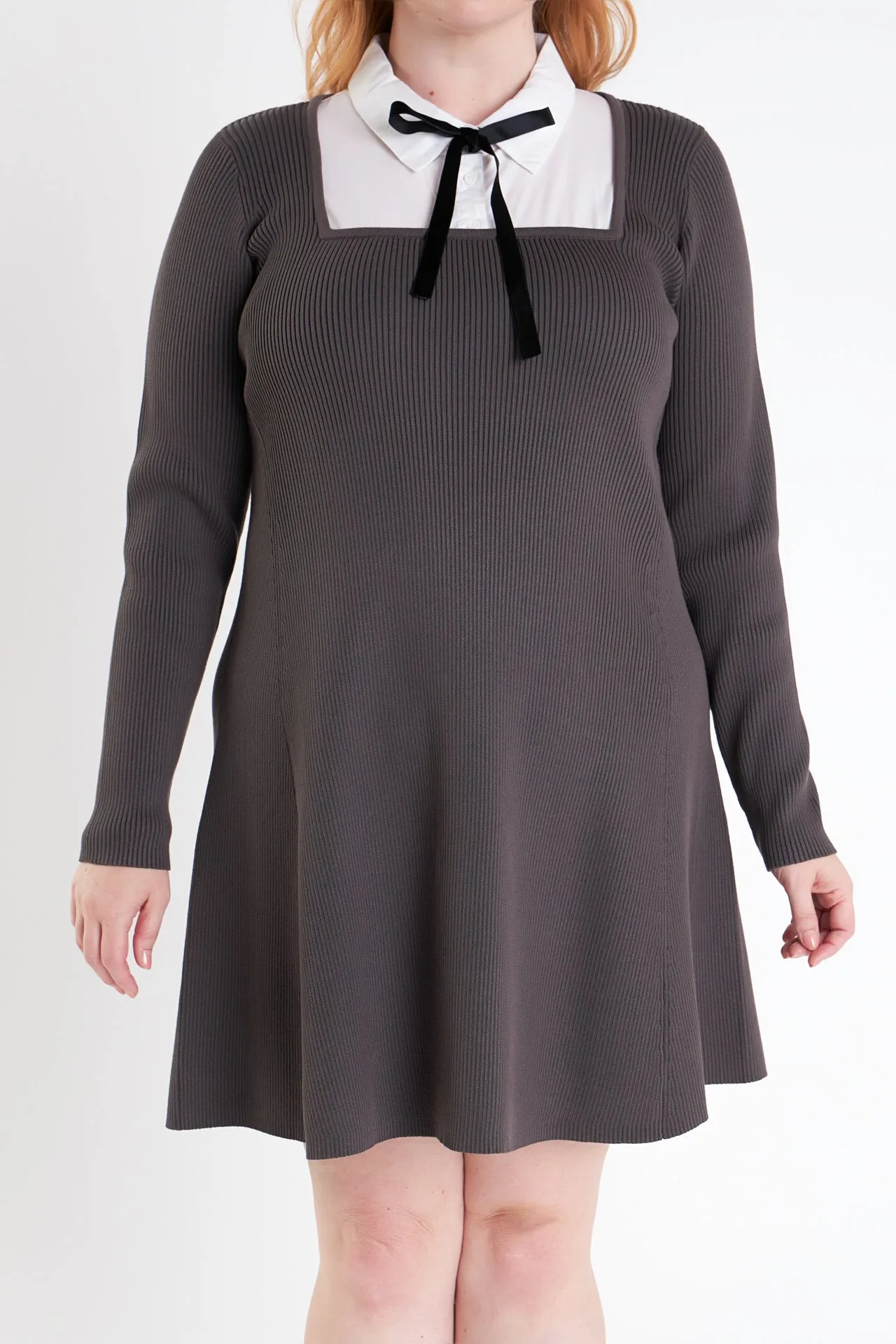 Plus Size Mixed Media Fit and Flare Sweater Dress