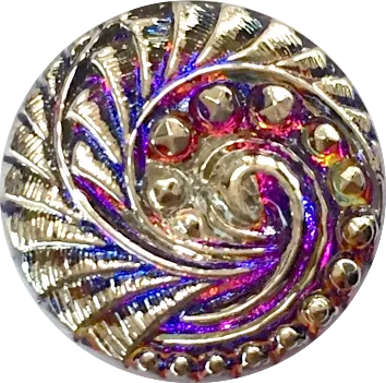 Purple   Silver Swirl Volcano Czech Glass Button 18mm/ 3/4"  # CZ 258