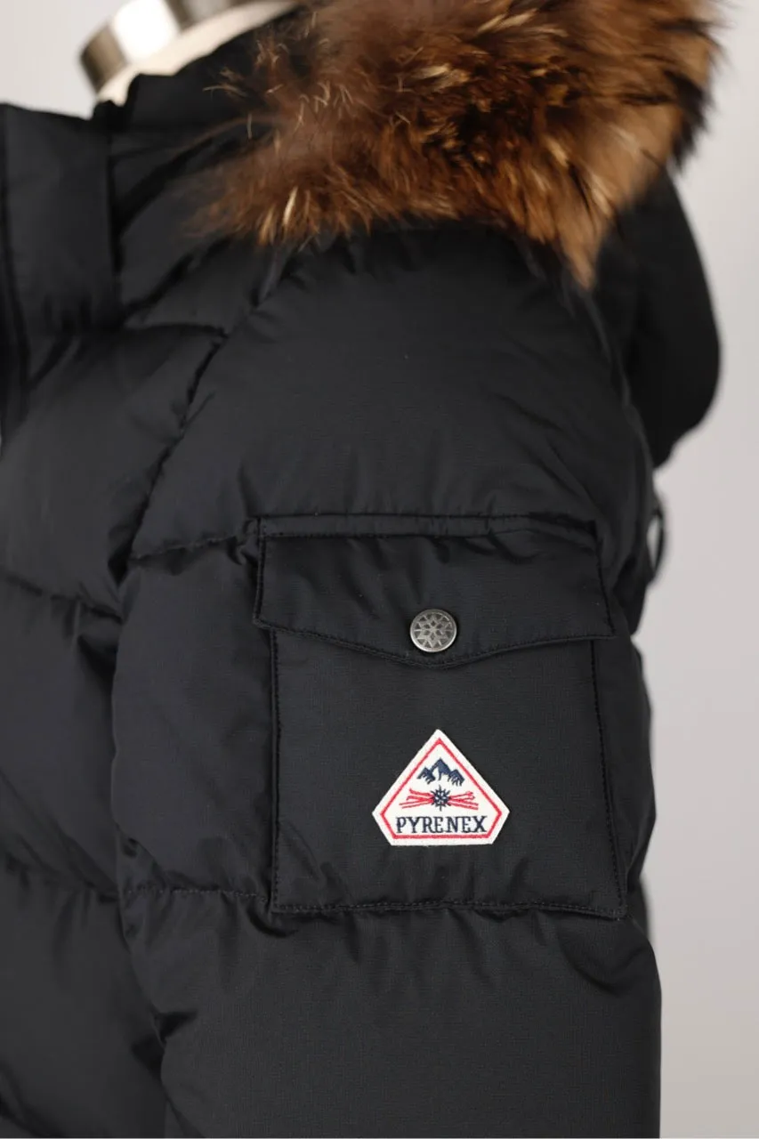 Quilted Puffer Jacket With Fur Hood-Black