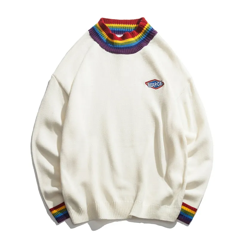 Rainbow Collar Street Style Casual Pullover Men Sweater