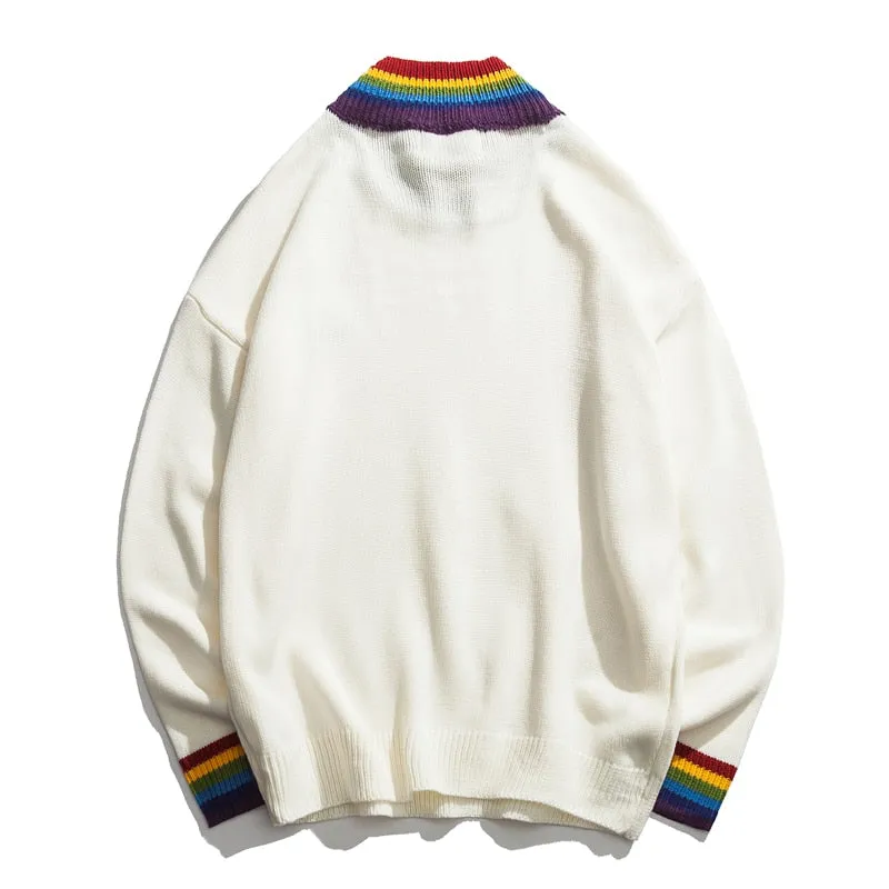 Rainbow Collar Street Style Casual Pullover Men Sweater