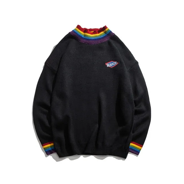 Rainbow Collar Street Style Casual Pullover Men Sweater