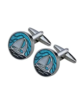 Rhodium And Enamel Sail Boat Cufflinks