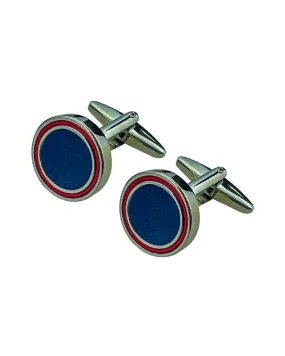 Rhodium Round Cufflinks With Blue Enamel Bullseye