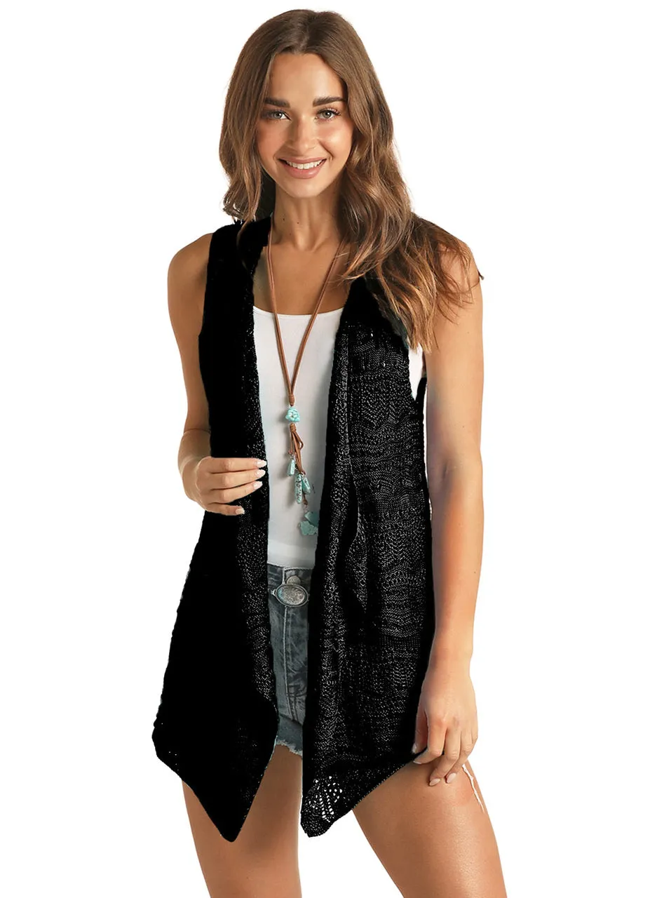 Rock & Roll Cowgirl Black Flyaway Crochet Vest