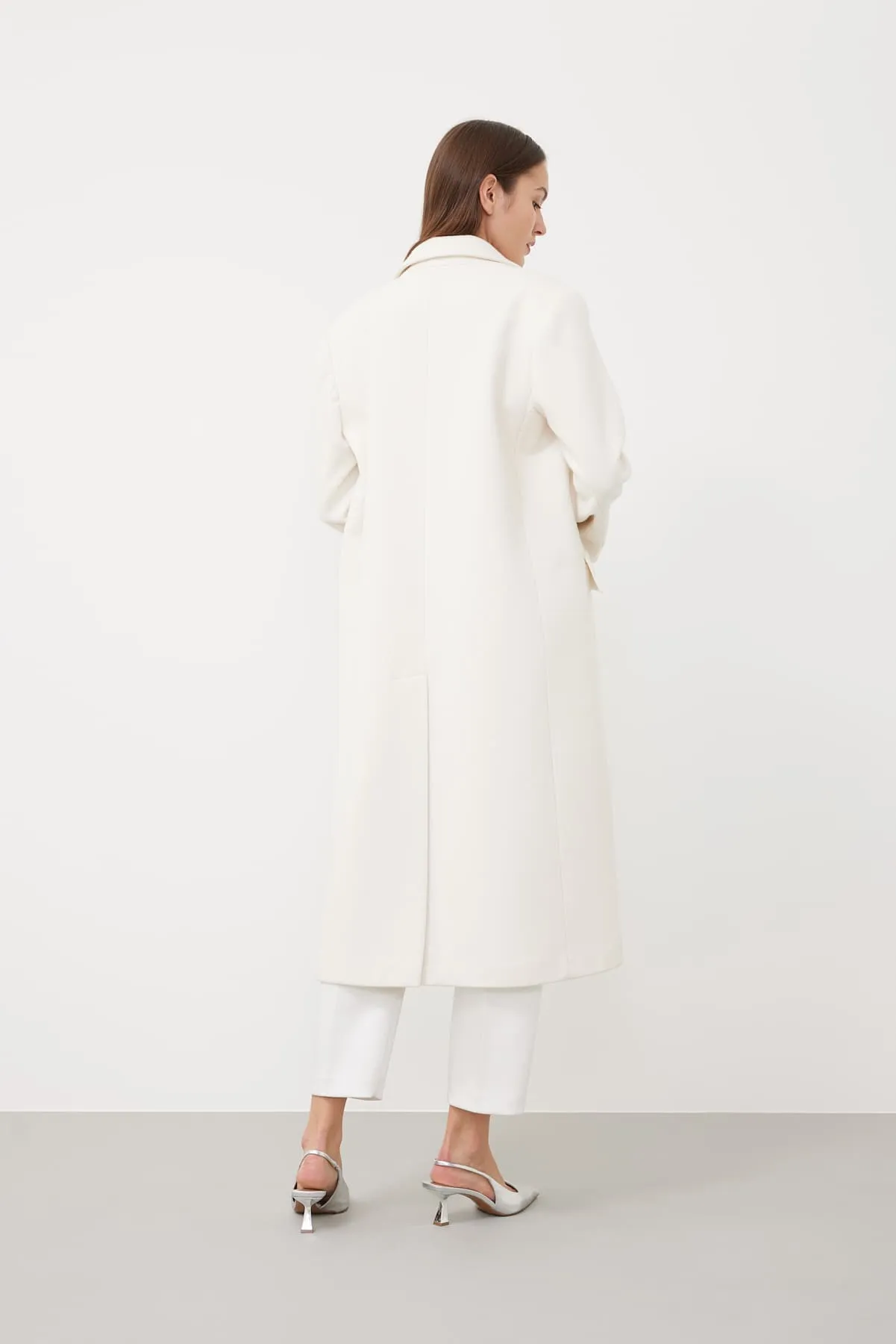 Roman Single Breasted Midi Coat Off White