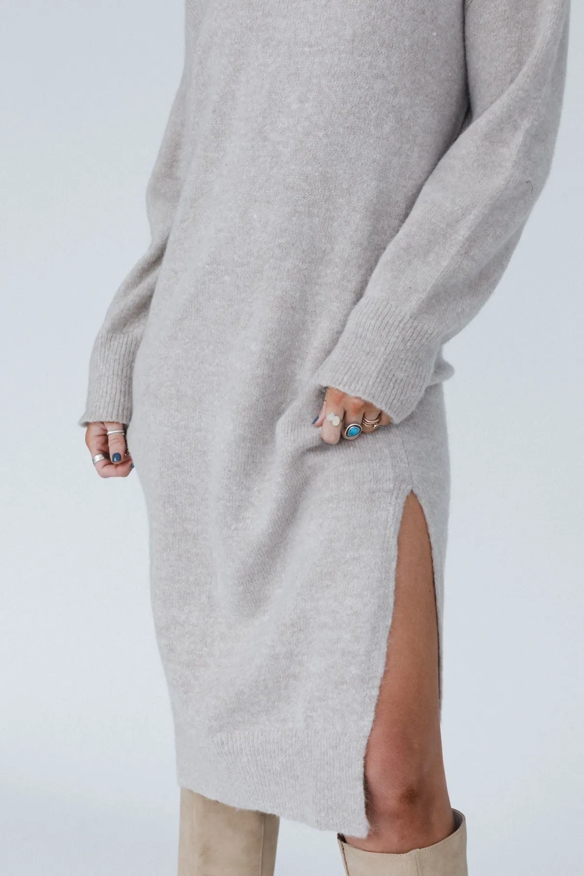 Rustic Grace Sweater Dress - Oatmeal