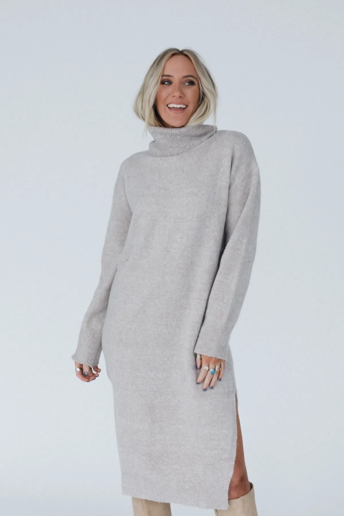 Rustic Grace Sweater Dress - Oatmeal