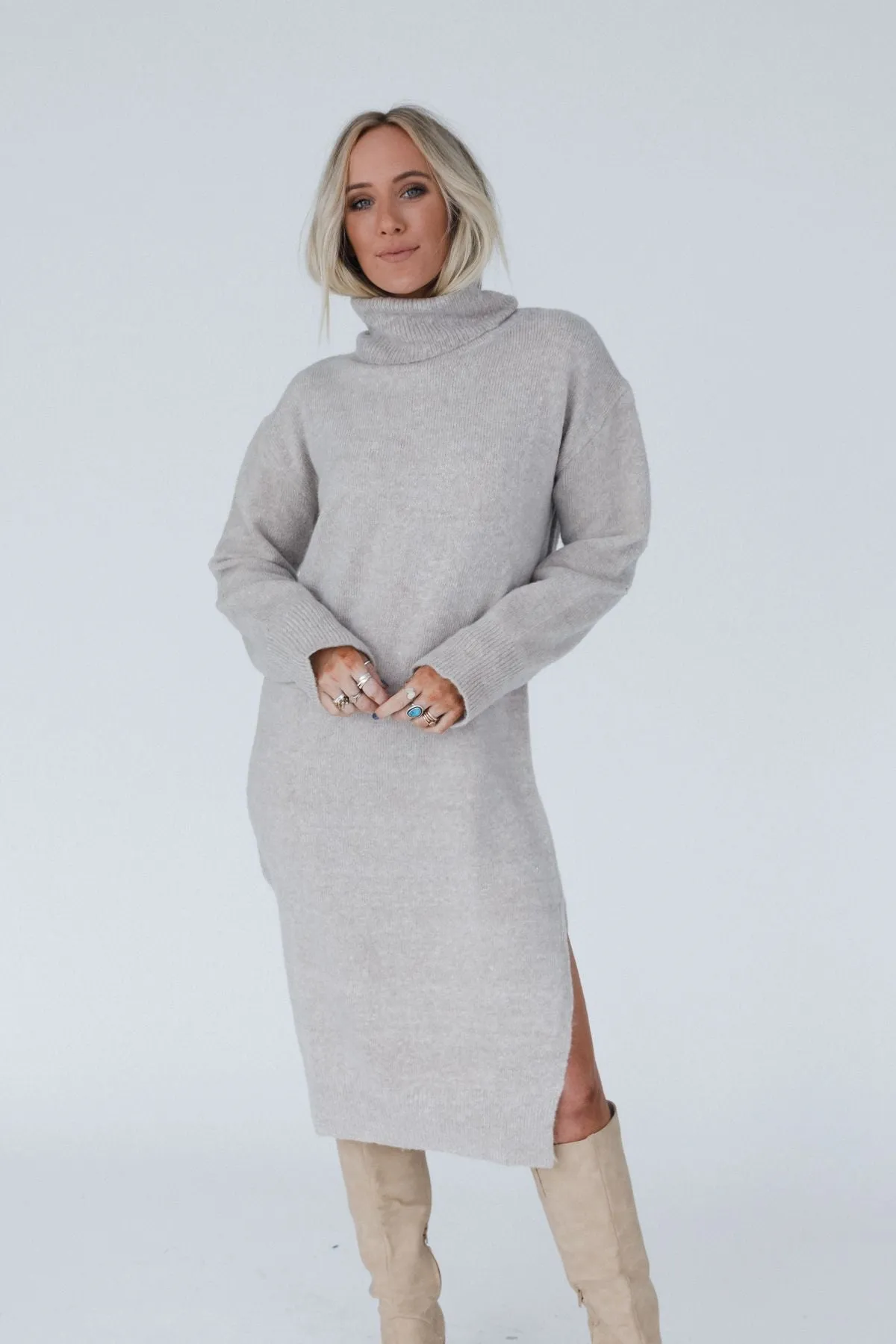 Rustic Grace Sweater Dress - Oatmeal