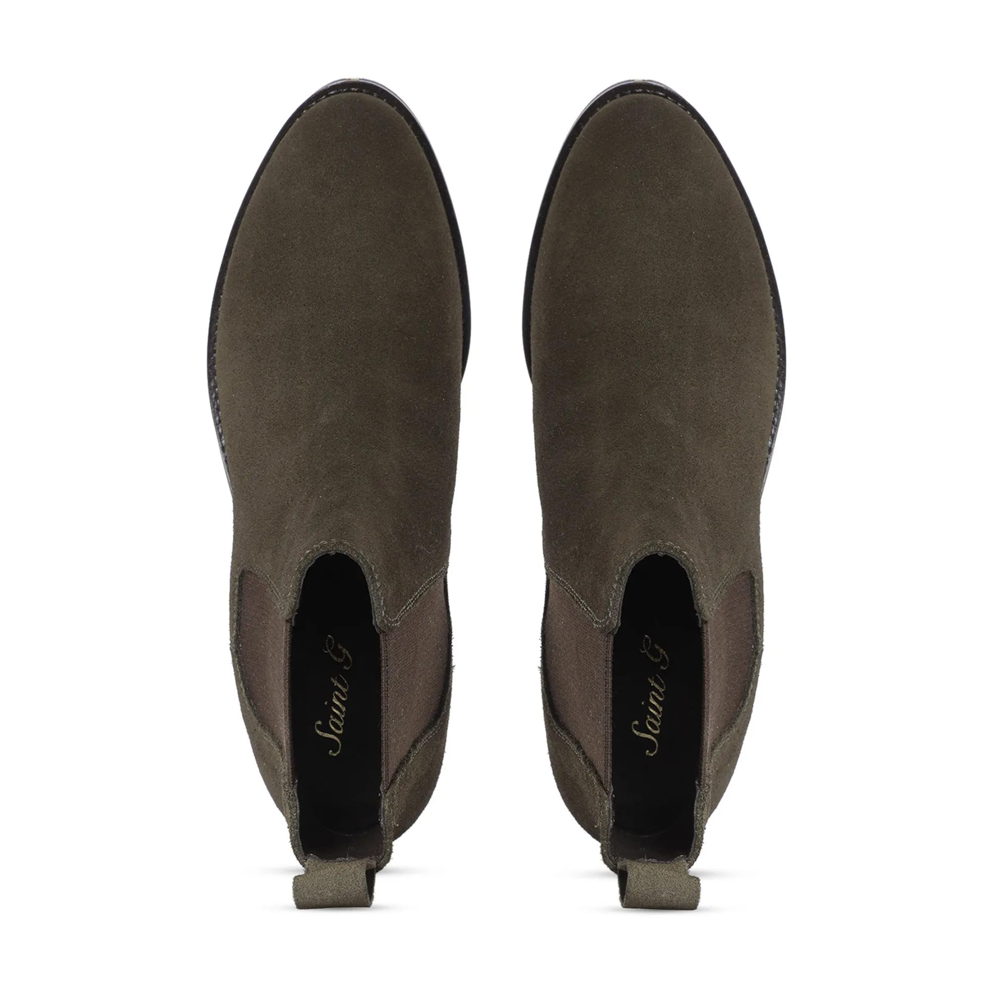 Saint Isa Olive Suede Leather Ankle Boots