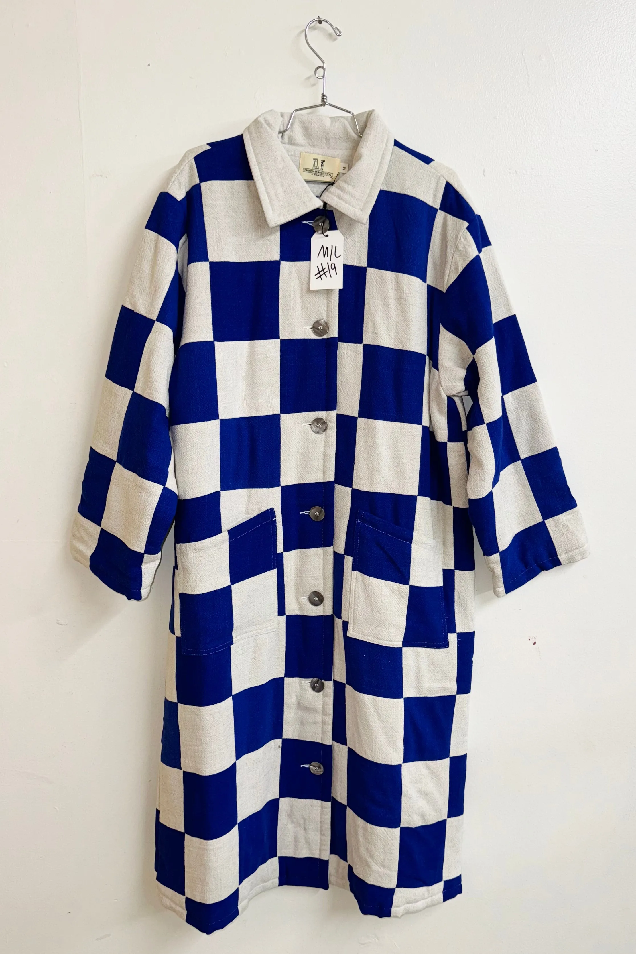 Scrap #19 Beige/Dark Blue Chessboard Coat M/L