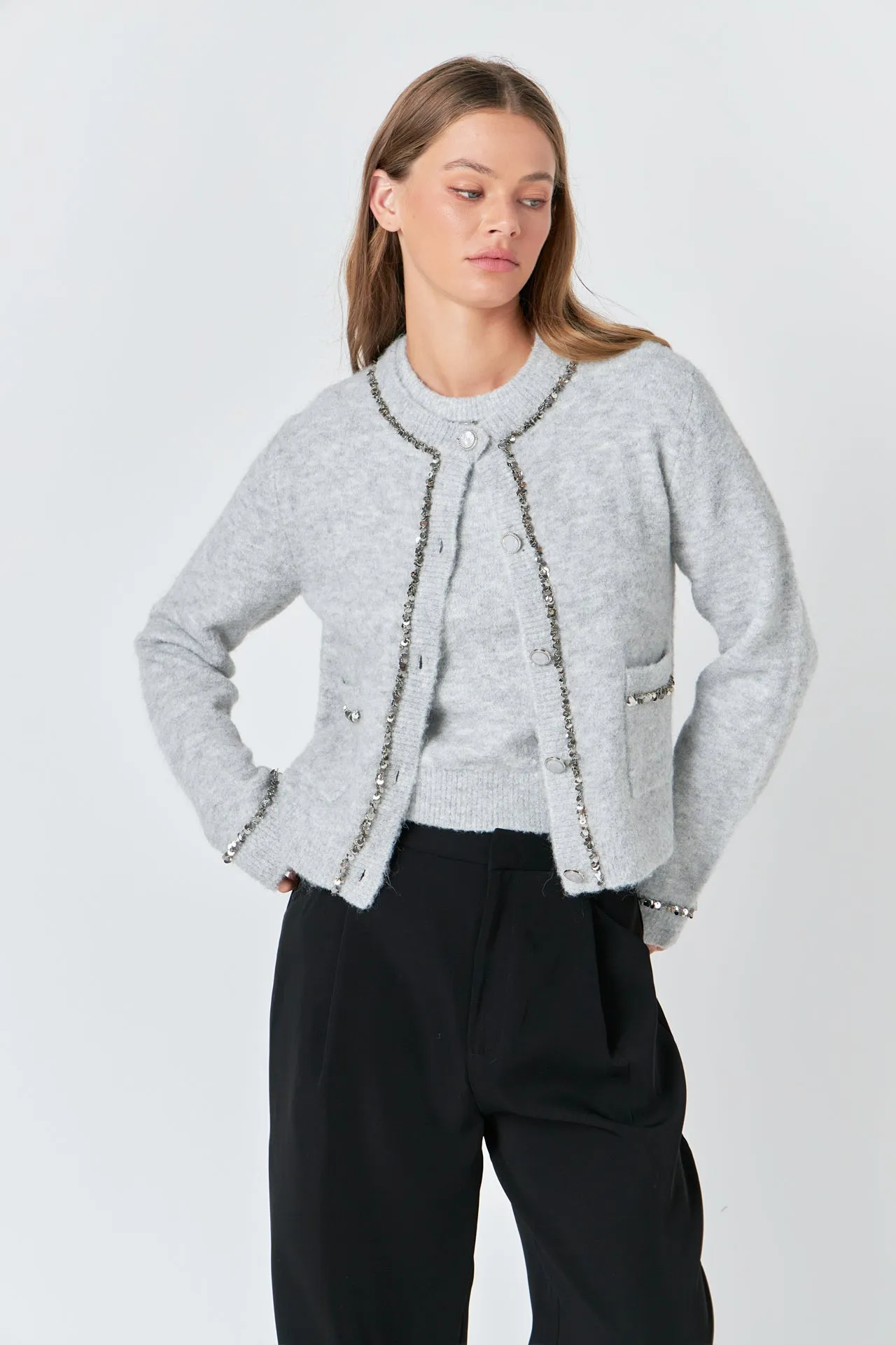 Sequins Trim Cardigan