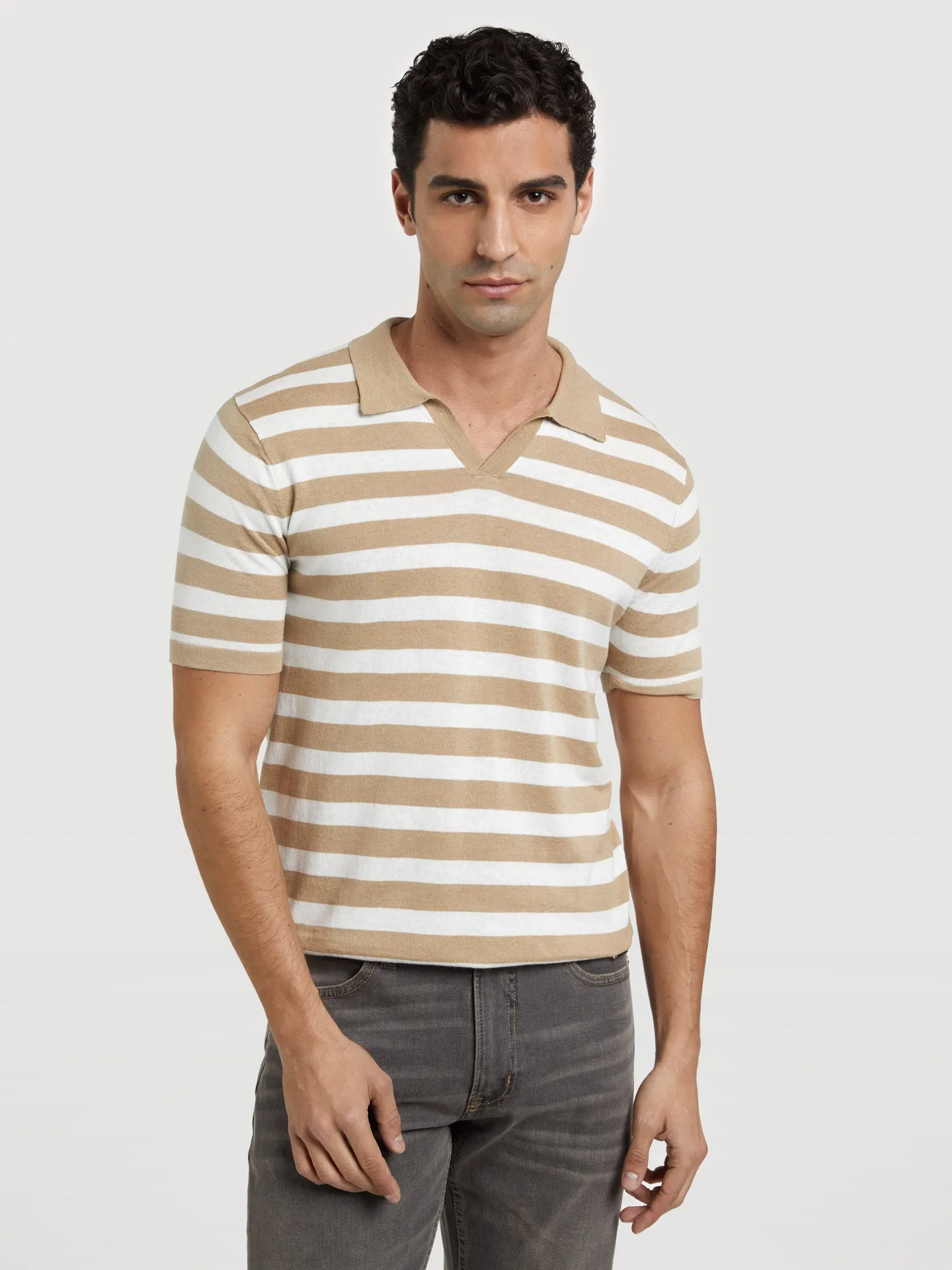 Short Sleeve Polo Sweater With Stripes