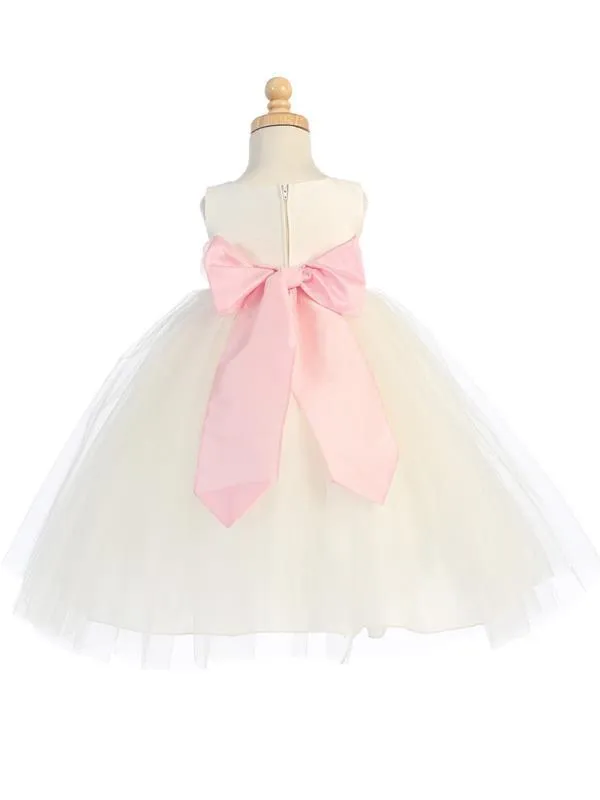 Silver Flower Girl Dress w/ Choice of Flower & Sash (12-90P)