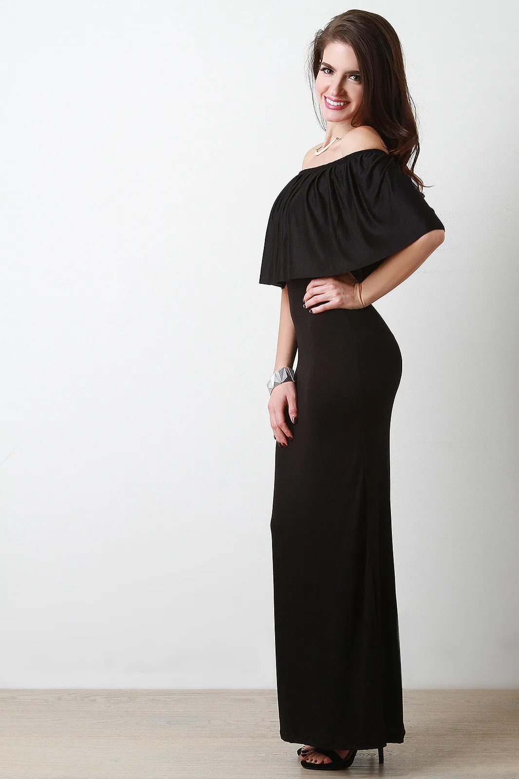 Simple Ruffle Off The Shoulder Maxi Dress