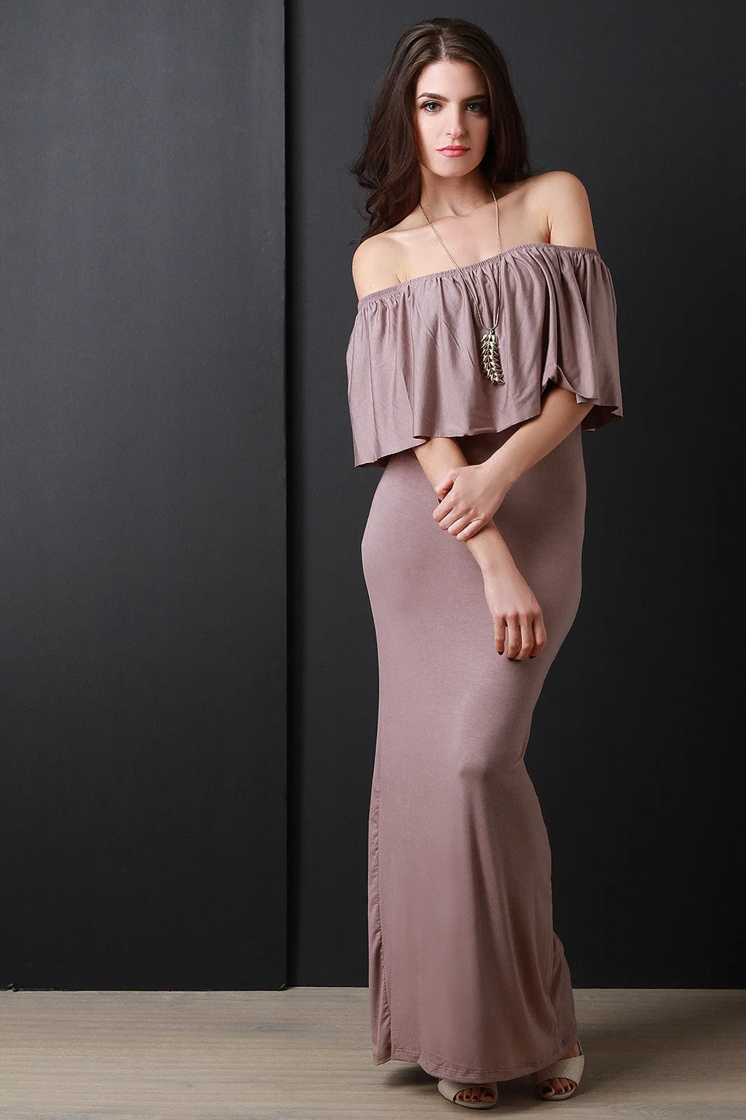 Simple Ruffle Off The Shoulder Maxi Dress