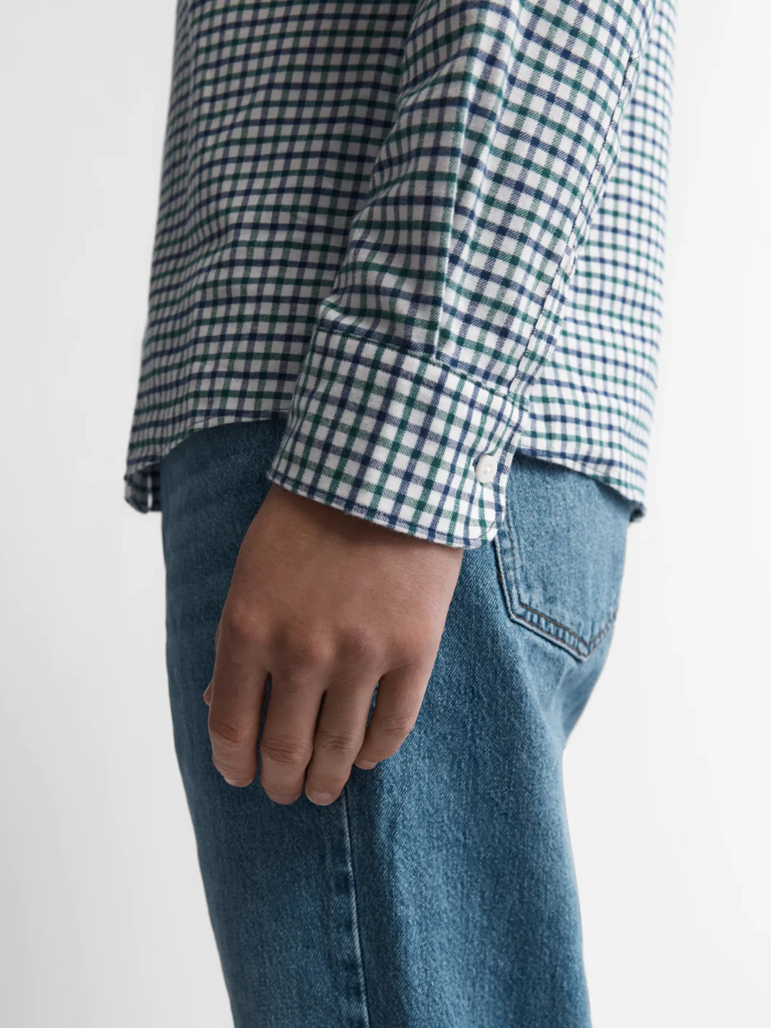 Slim Fit Navy & Green Block Check Brushed Cotton Shirt