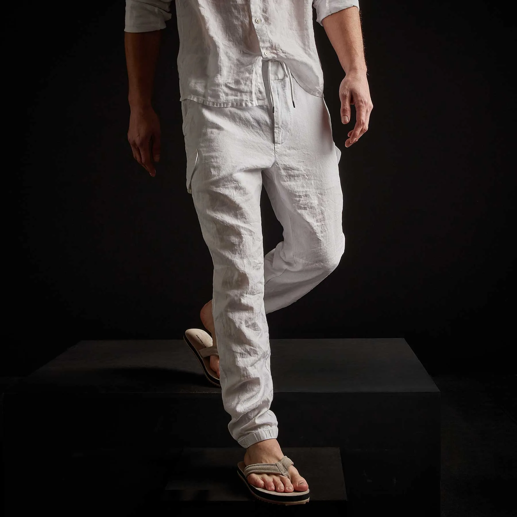 Slub Linen Cargo Pant - White