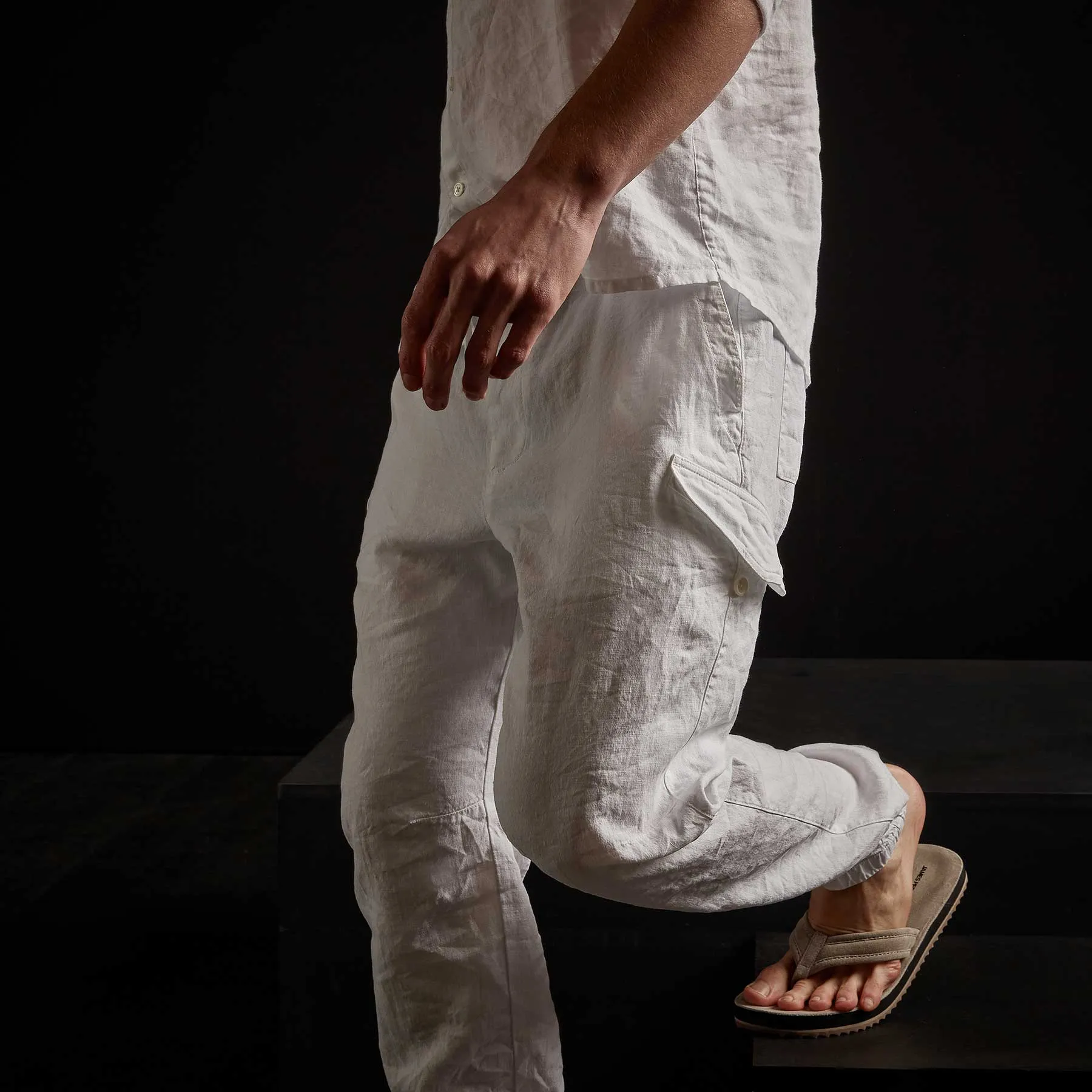 Slub Linen Cargo Pant - White