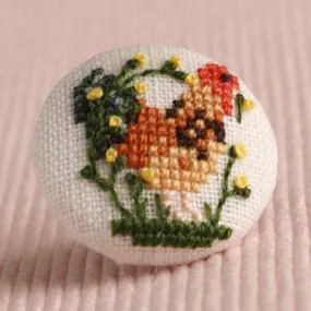 Spring Cockerel: Hand-Embroidered Pin