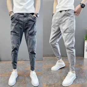 Summer men's thin foot casual jeans pants solid color elastic bouques spirit small guy foot trend men's pants