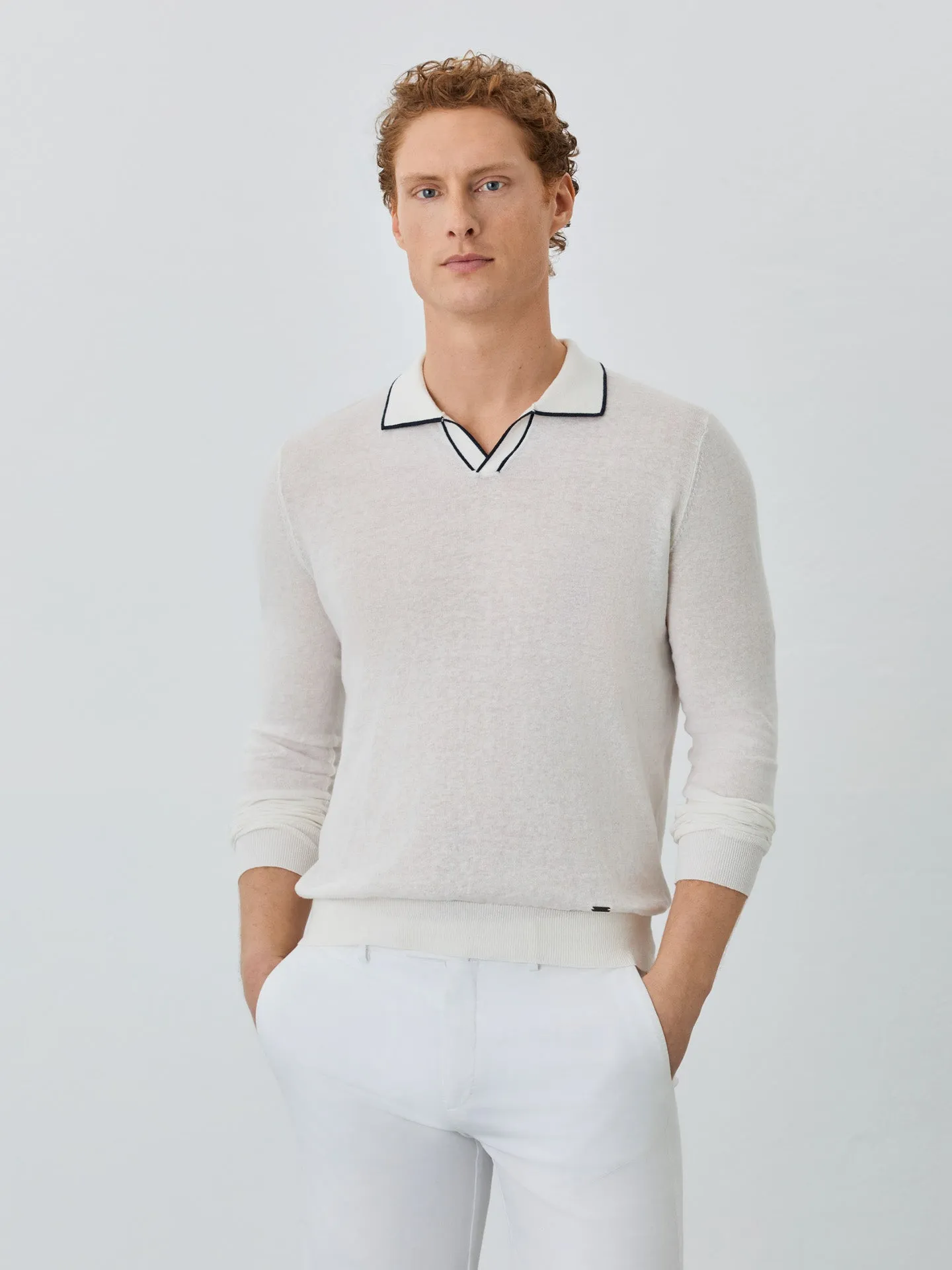 Sweater With Long Sleeves In Cotton-linen Blend