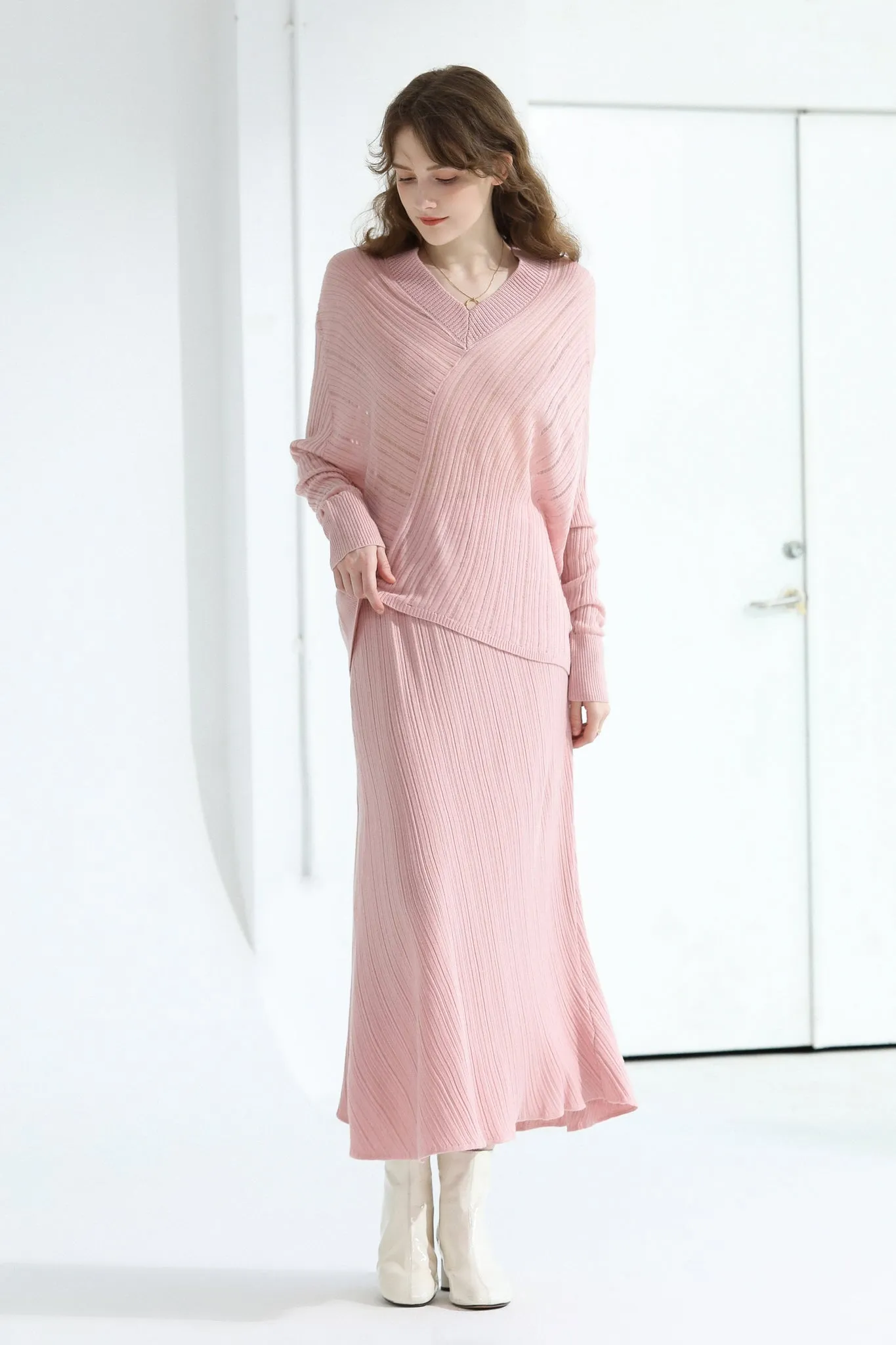 Sylphide | Amour Pink Wool Blend Knit Skirt