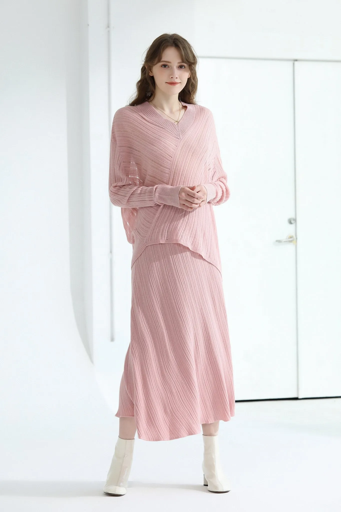 Sylphide | Amour Pink Wool Blend Knit Skirt