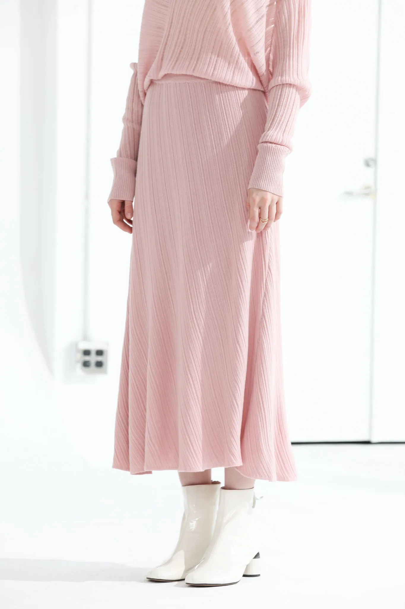 Sylphide | Amour Pink Wool Blend Knit Skirt