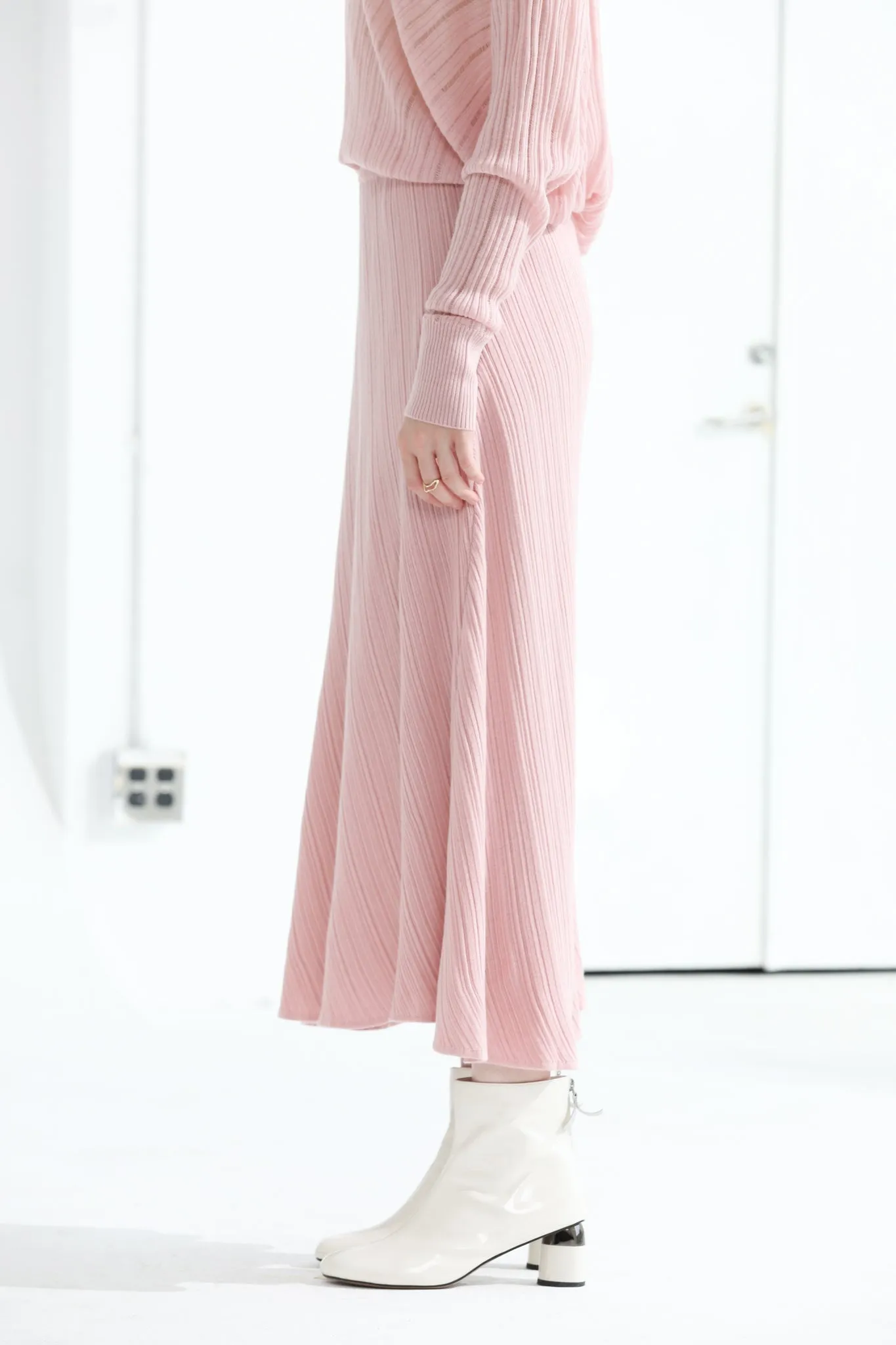 Sylphide | Amour Pink Wool Blend Knit Skirt