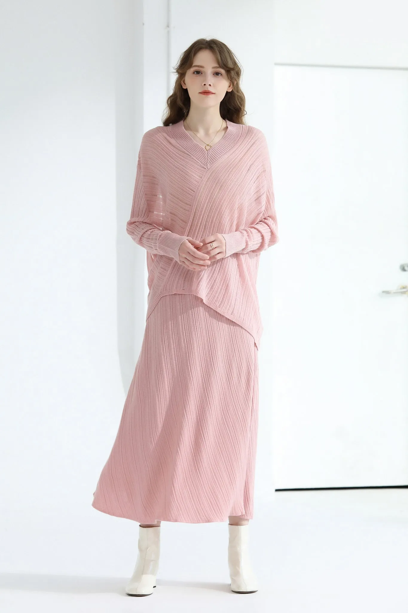 Sylphide | Amour Pink Wool Blend Knit Skirt