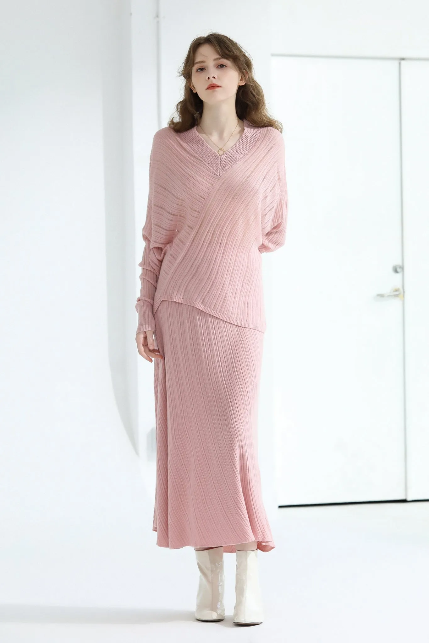 Sylphide | Amour Pink Wool Blend Knit Skirt