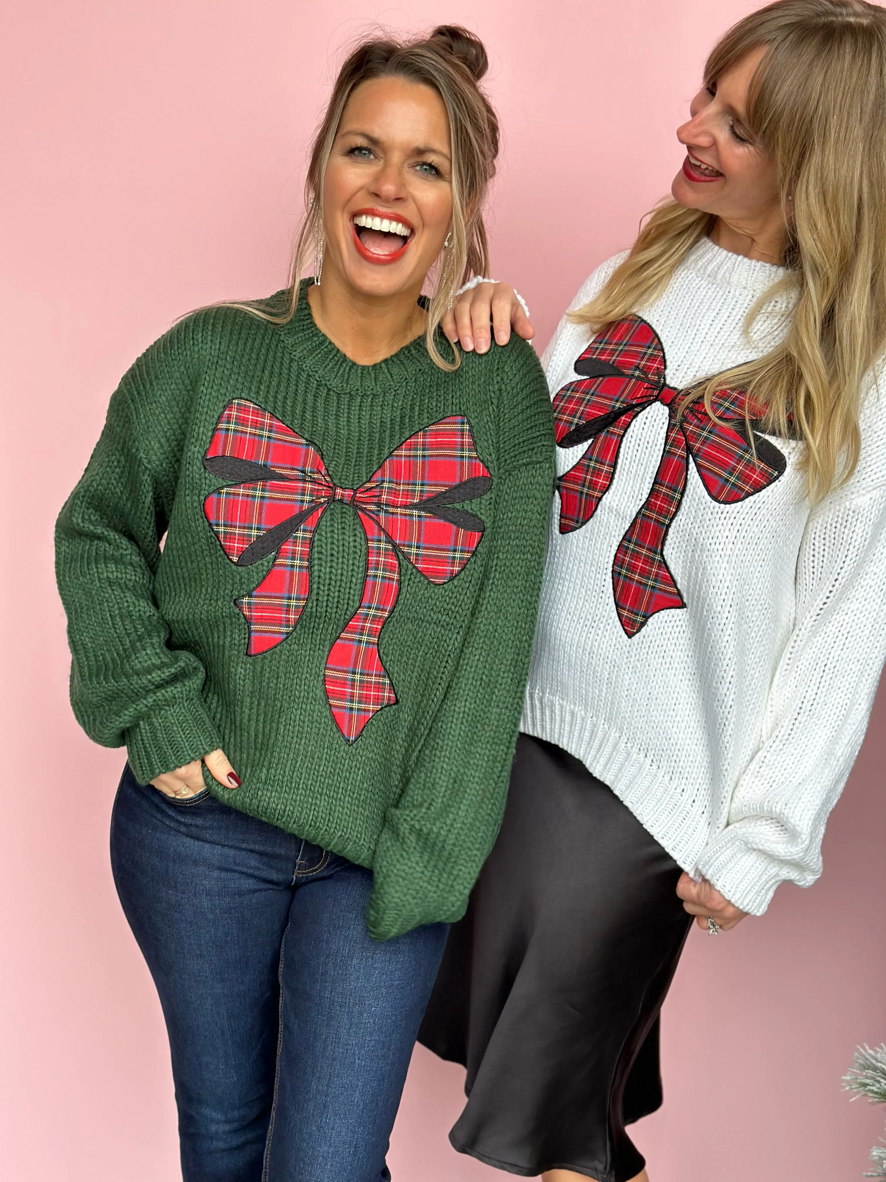 Take A Bow Holiday Plaid Sweater