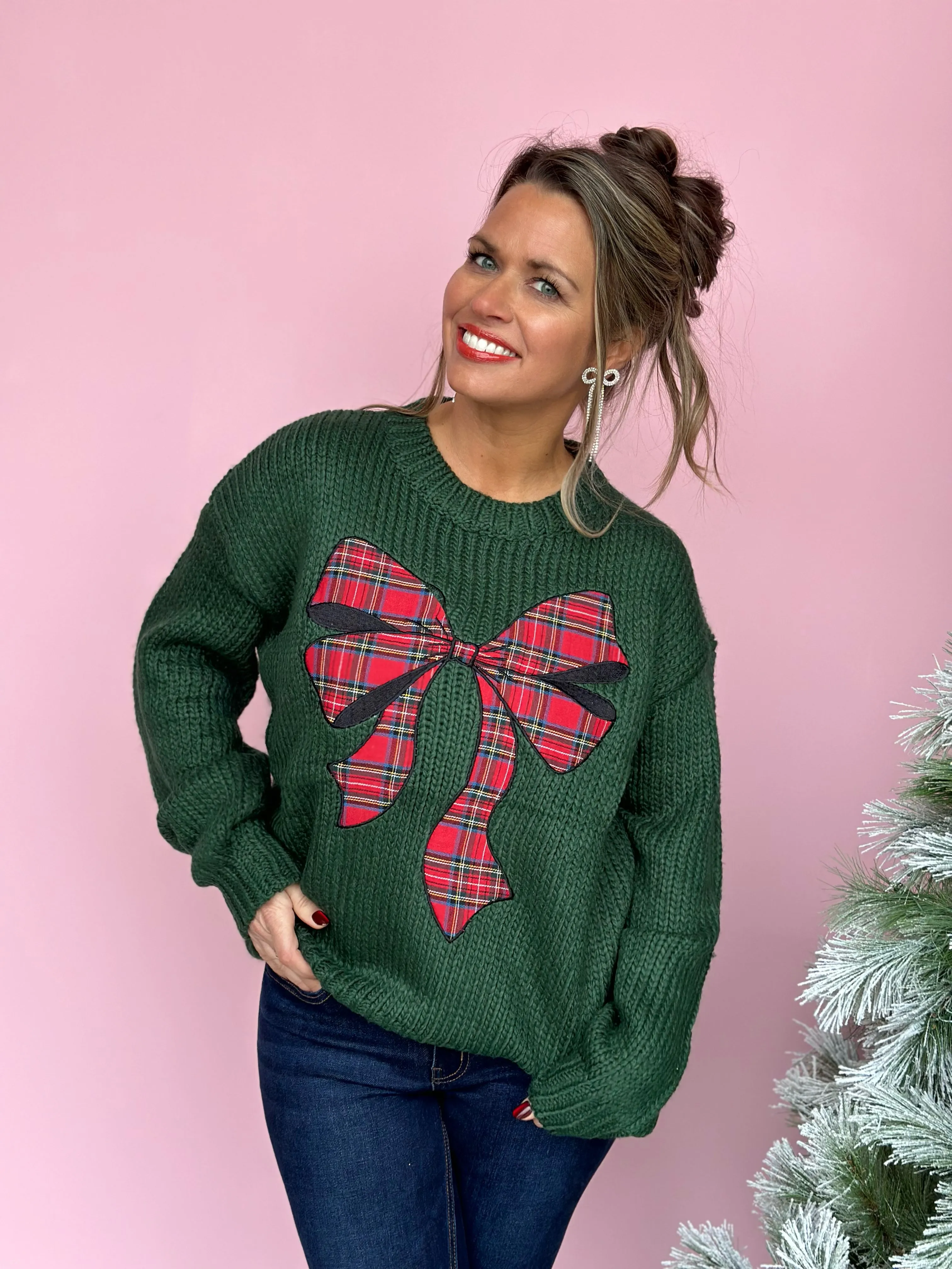 Take A Bow Holiday Plaid Sweater