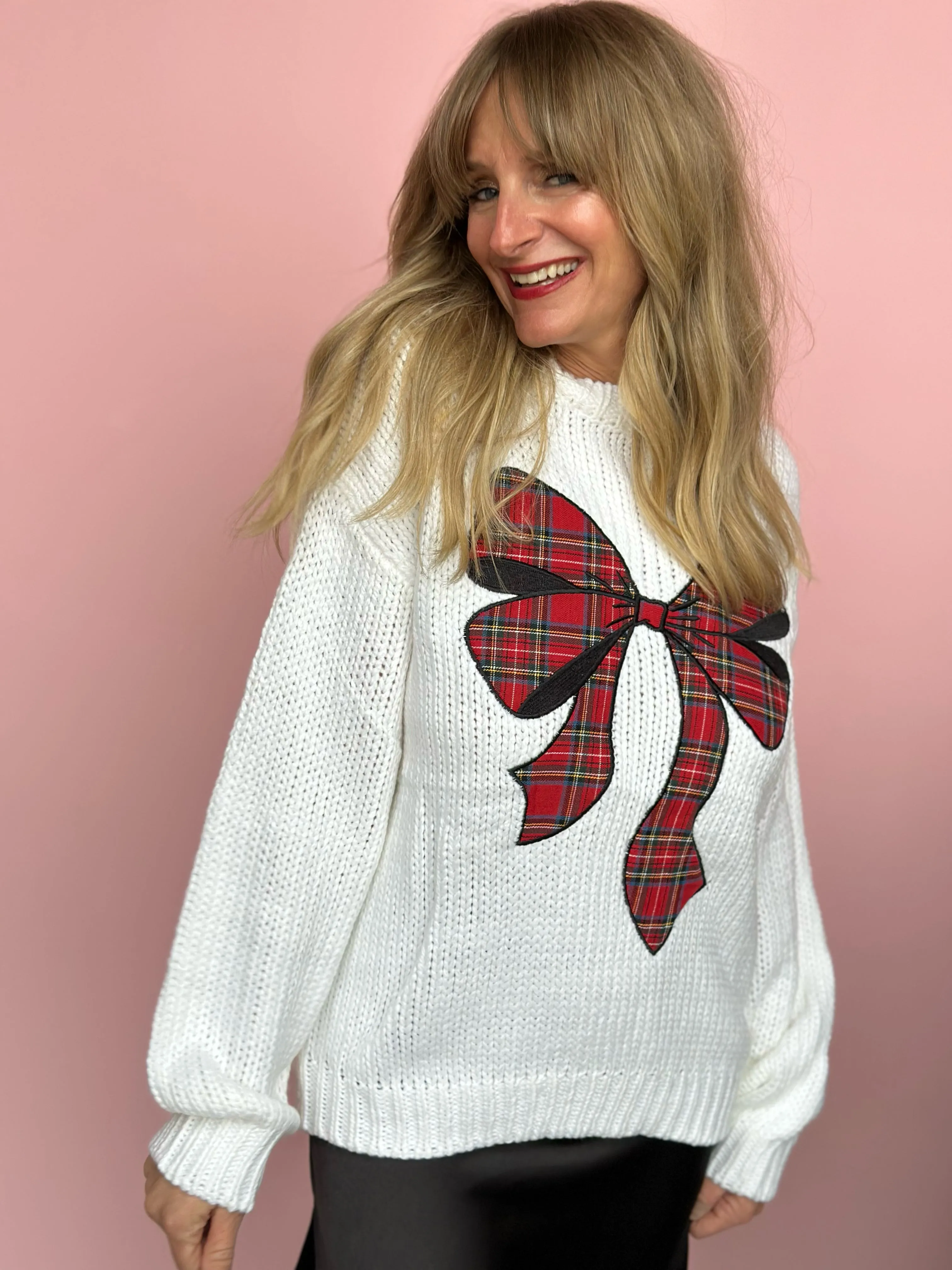 Take A Bow Holiday Plaid Sweater