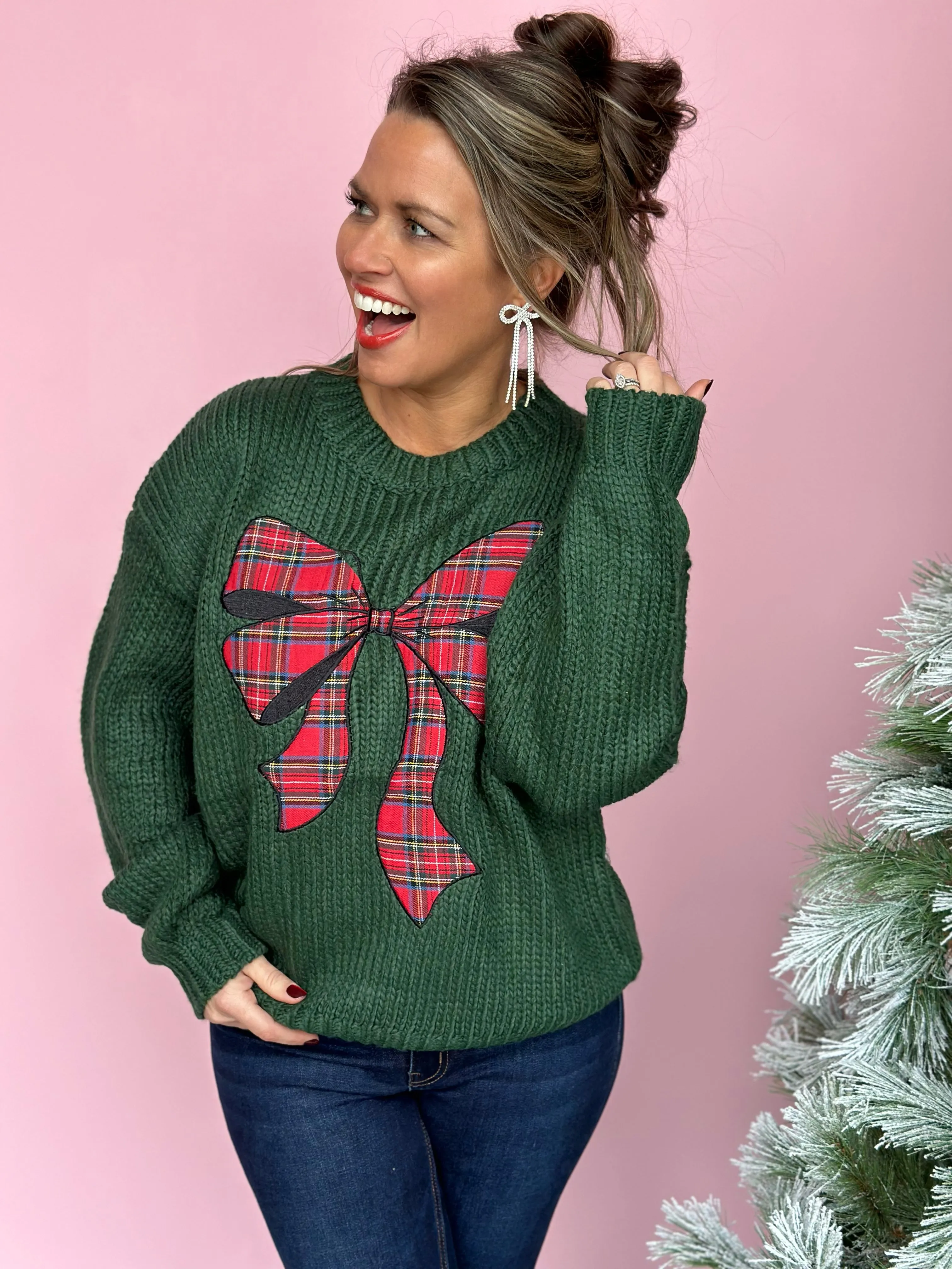 Take A Bow Holiday Plaid Sweater