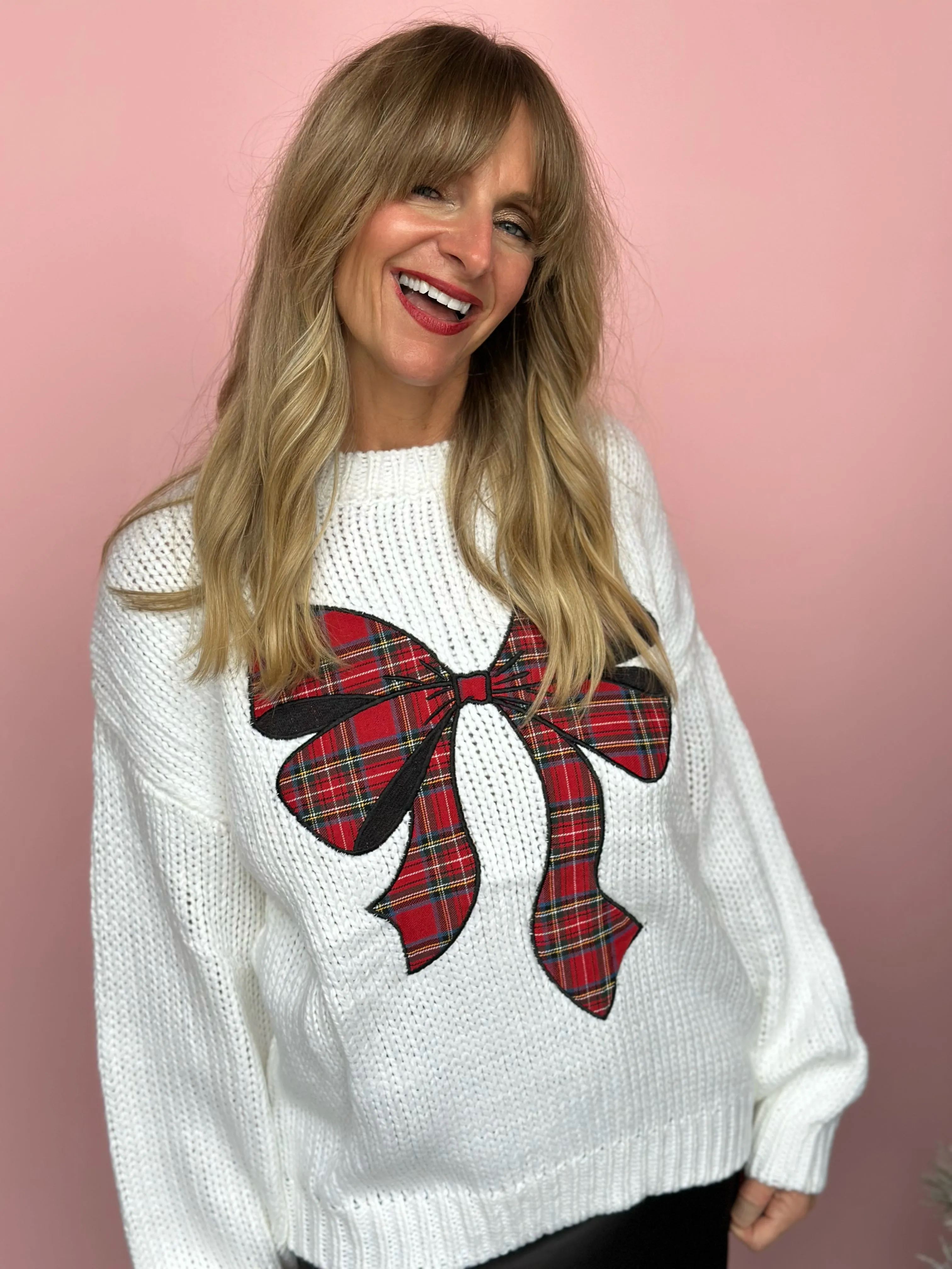 Take A Bow Holiday Plaid Sweater