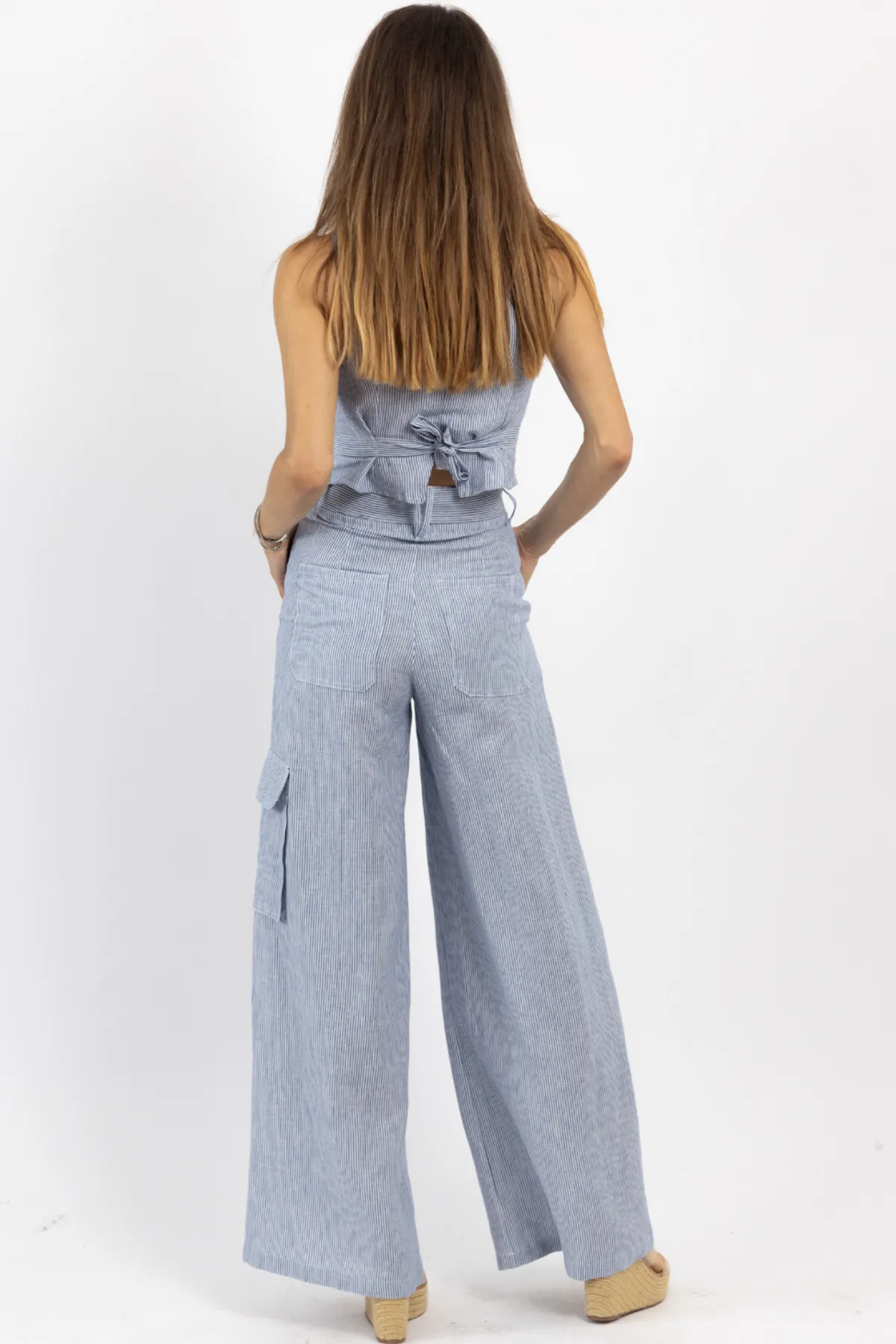 TATE BLUE STRIPED LINEN PANT